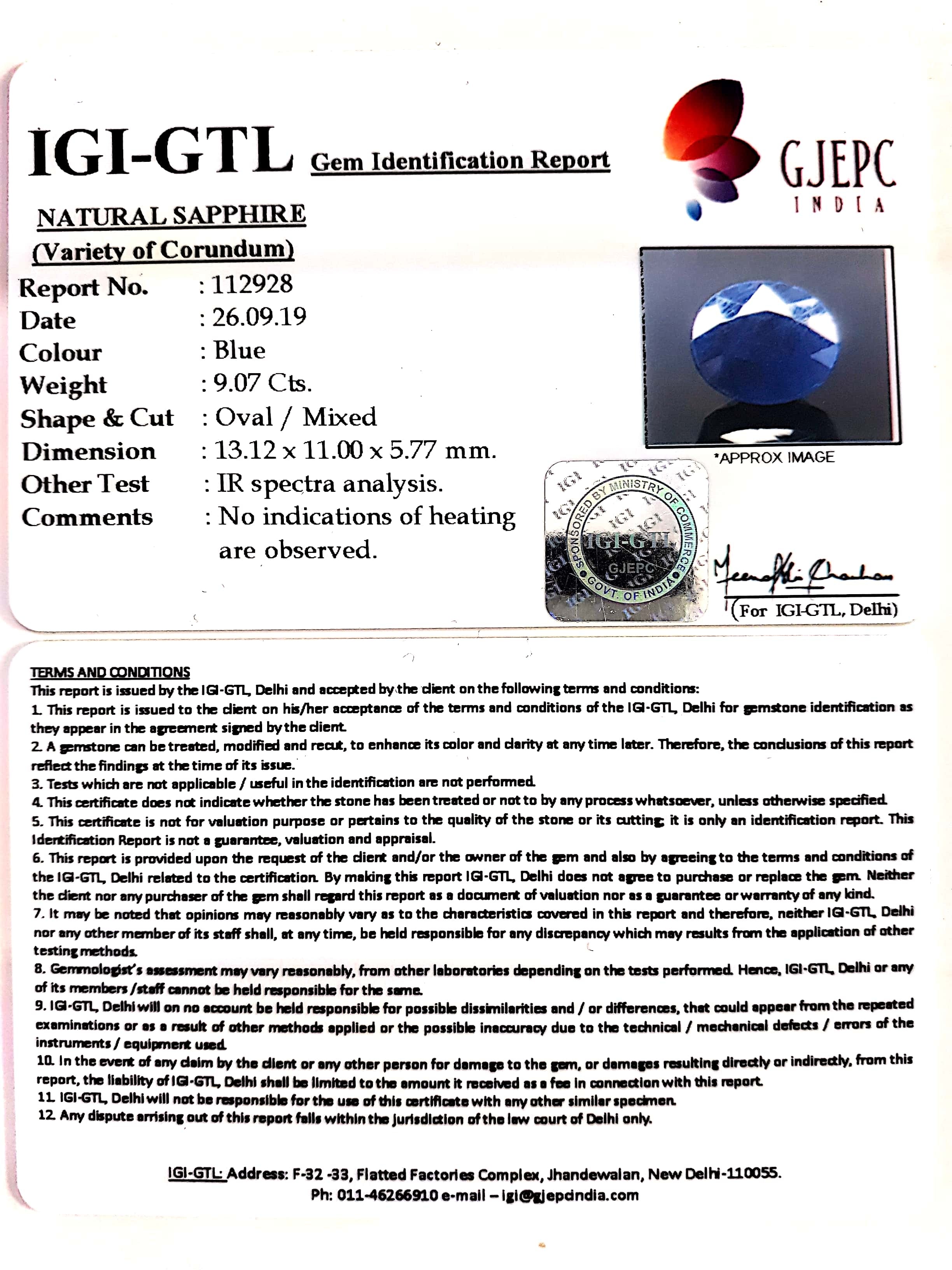 10.08 Ratti Natural Blue Sapphire With Govt Lab Certified-(2331)