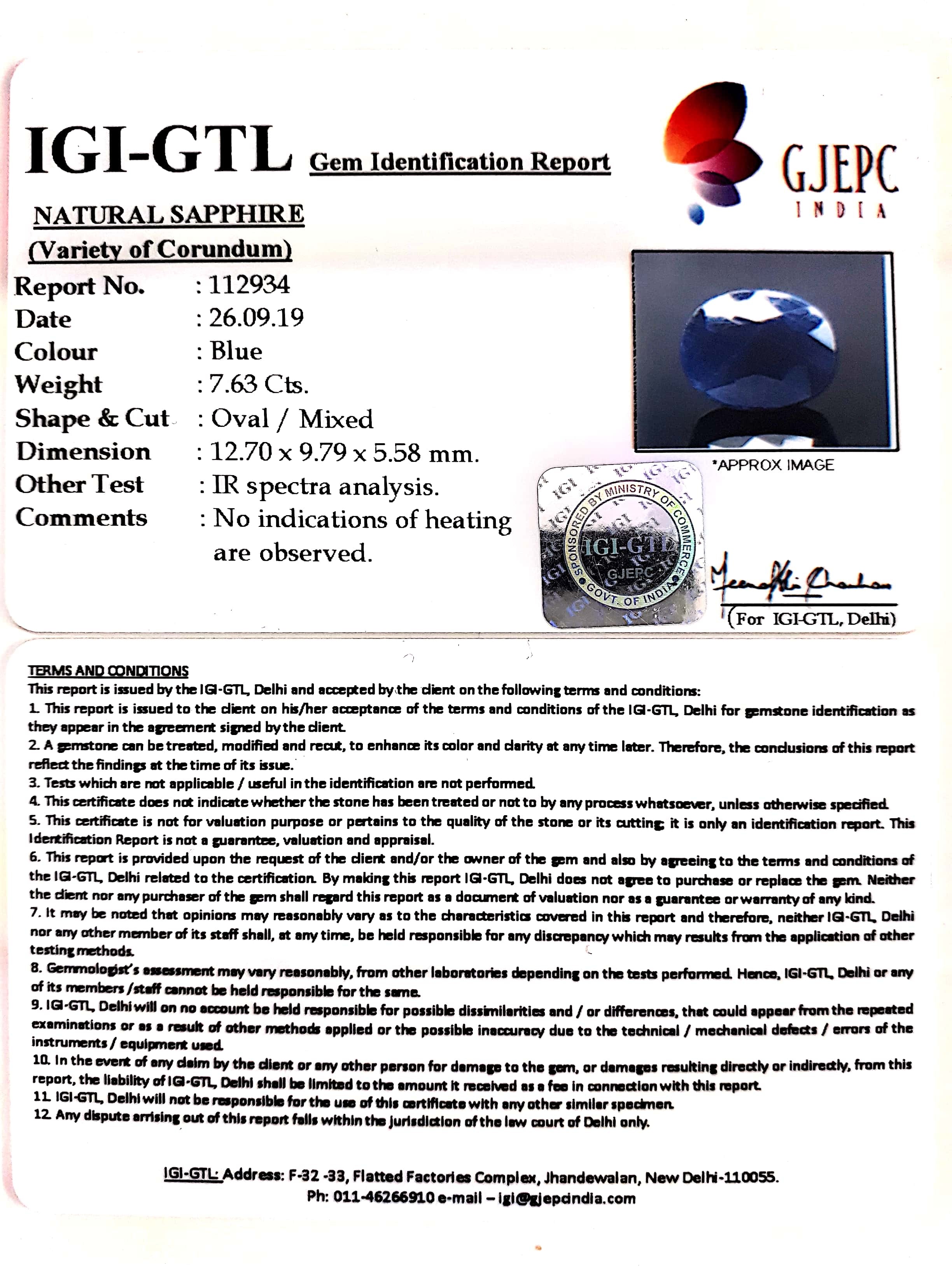 8.48 Ratti Natural Blue Sapphire With Govt Lab Certified-(2331)