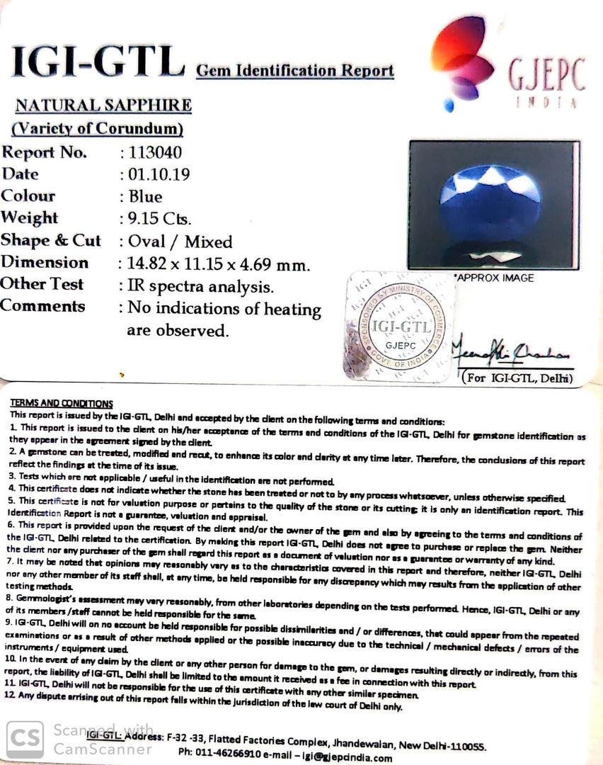 10.17 Ratti Natural Blue Sapphire With Govt Lab Certified-(2331)