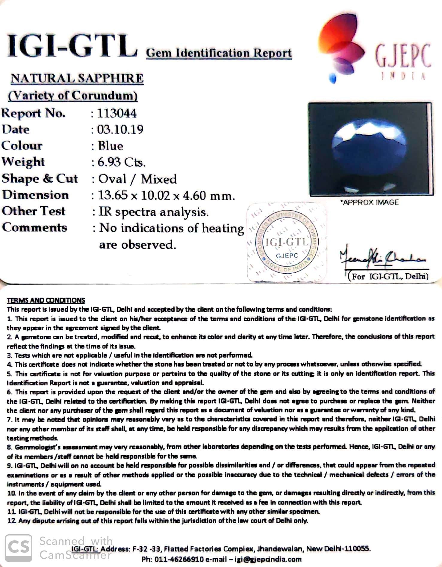 7.70 Ratti Natural Blue Sapphire With Govt Lab Certified-(2331)