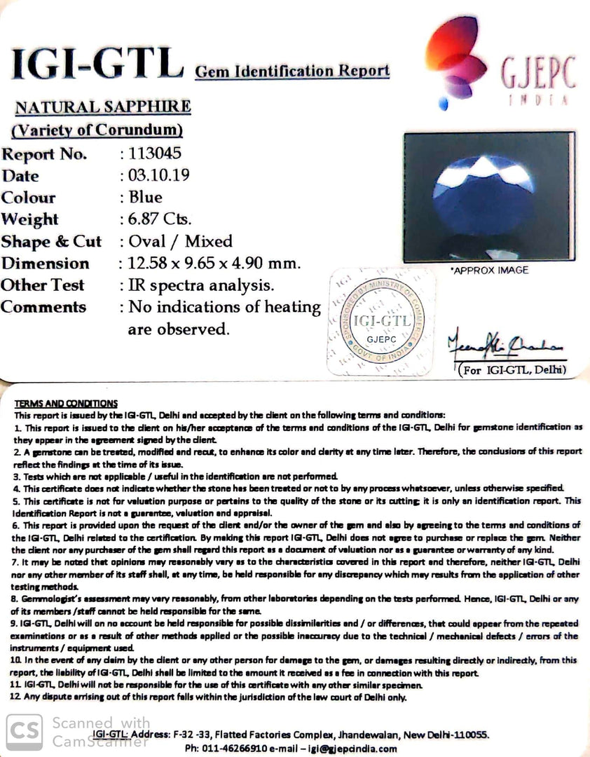 7.63 Ratti Natural Blue Sapphire With Govt Lab Certified-(2331)
