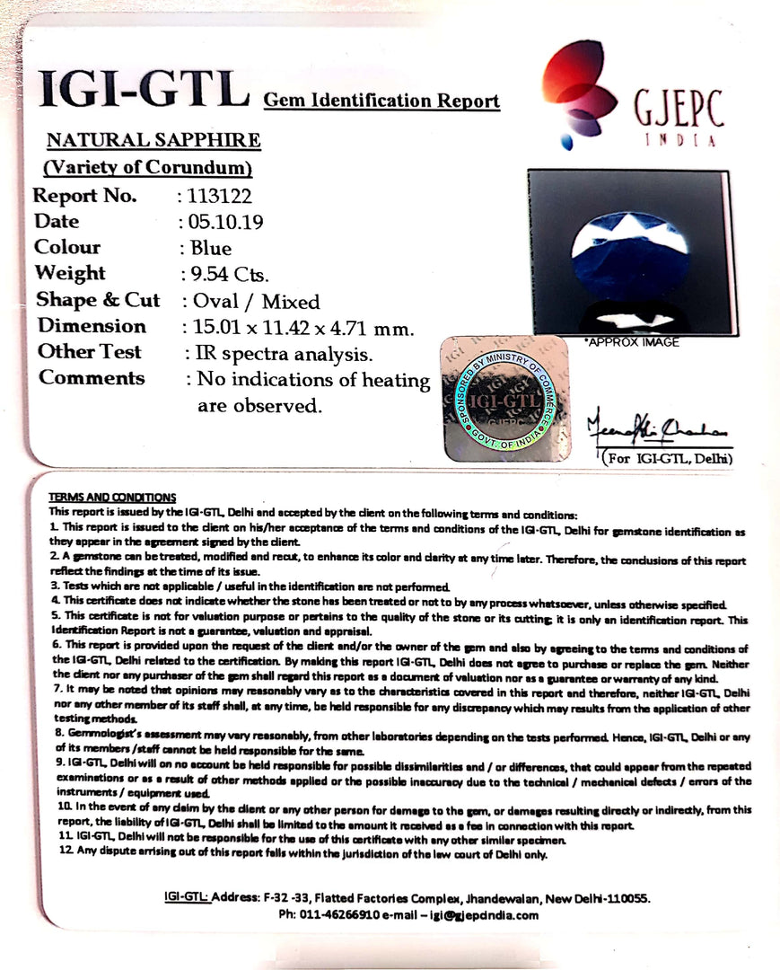 10.60 Ratti Natural Blue Sapphire With Govt Lab Certified-(2331)