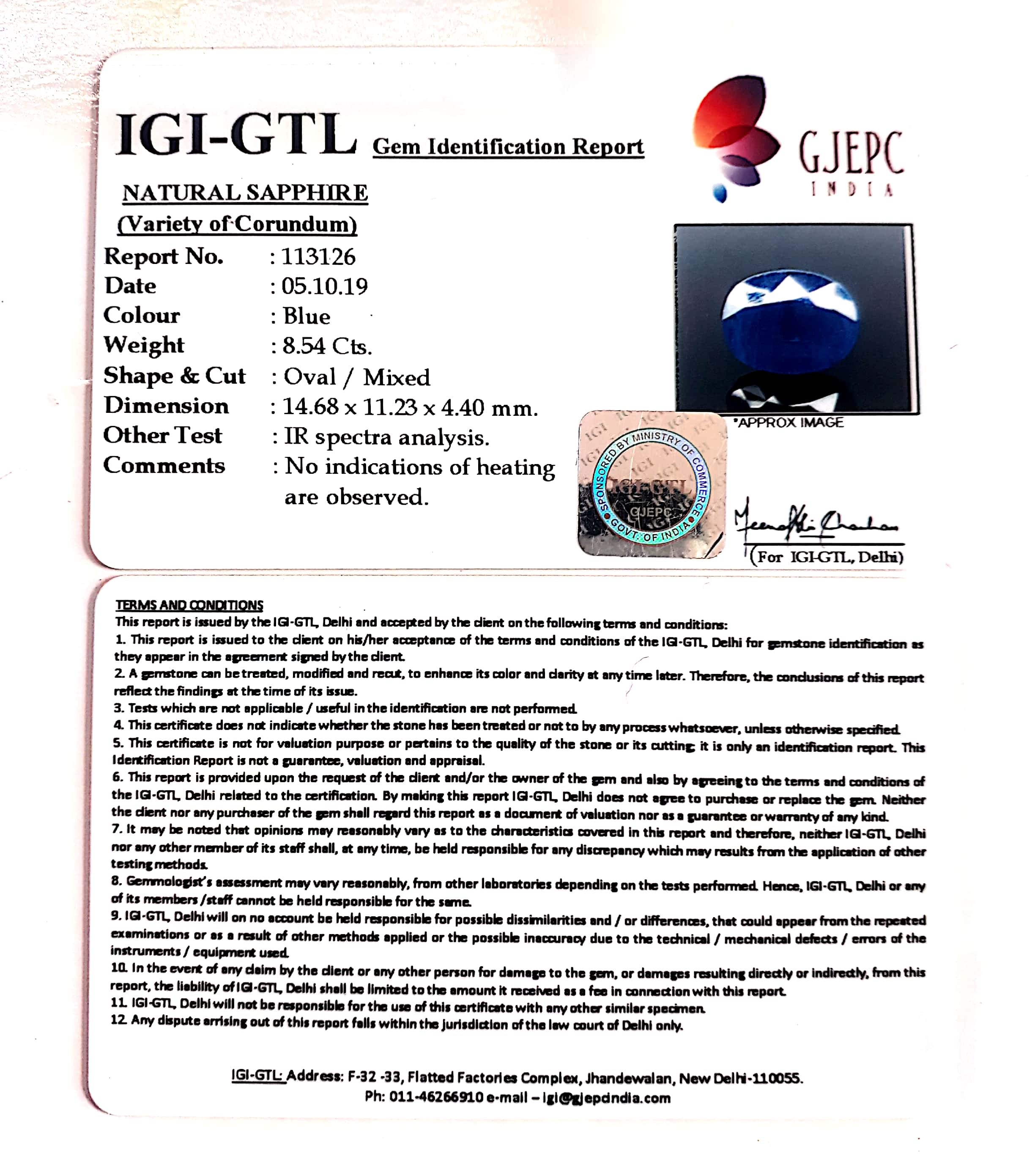 9.48 Ratti Natural Blue Sapphire With Govt Lab Certified-(2331)