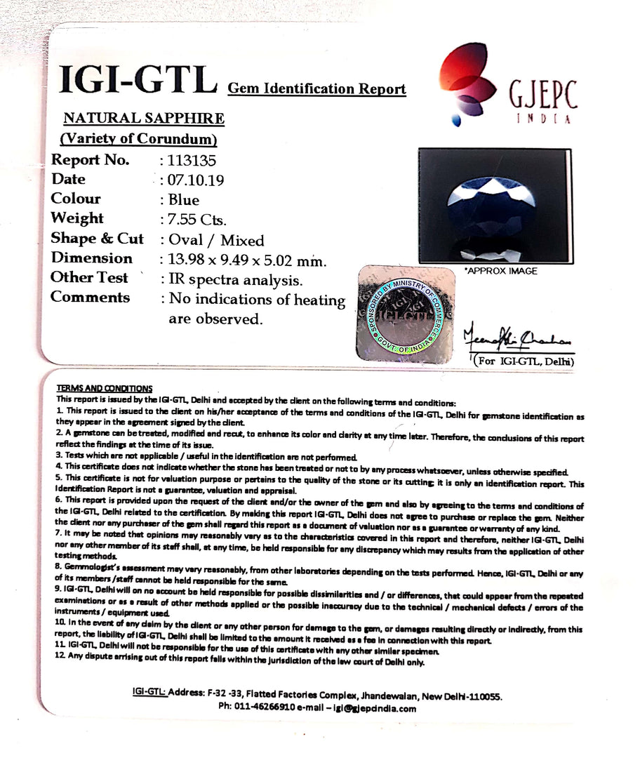 8.38 Ratti Natural Blue Sapphire With Govt Lab Certified-(2331)