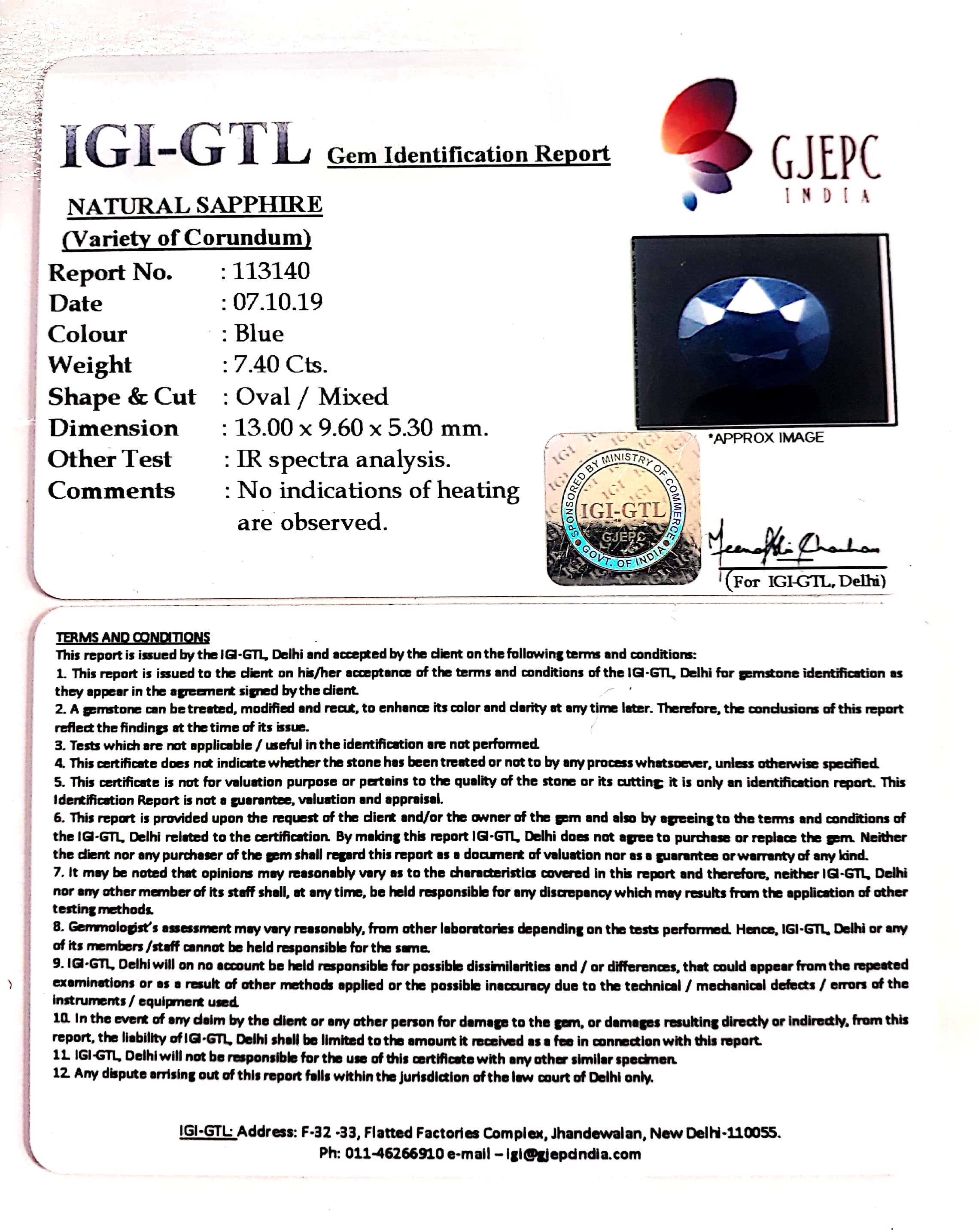 8.21 Ratti Natural Blue Sapphire With Govt Lab Certified-(2331)