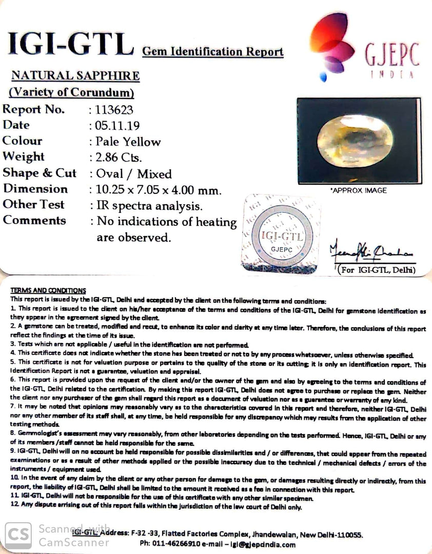 3.18 Ratti Natural Yellow Sapphire with Govt Lab Certificate-(6771)