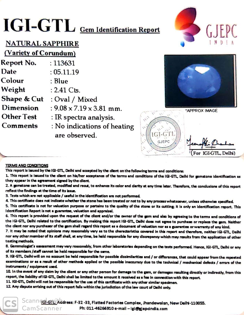 2.68 Ratti Natural Blue Sapphire With Govt Lab Certified-(6771)