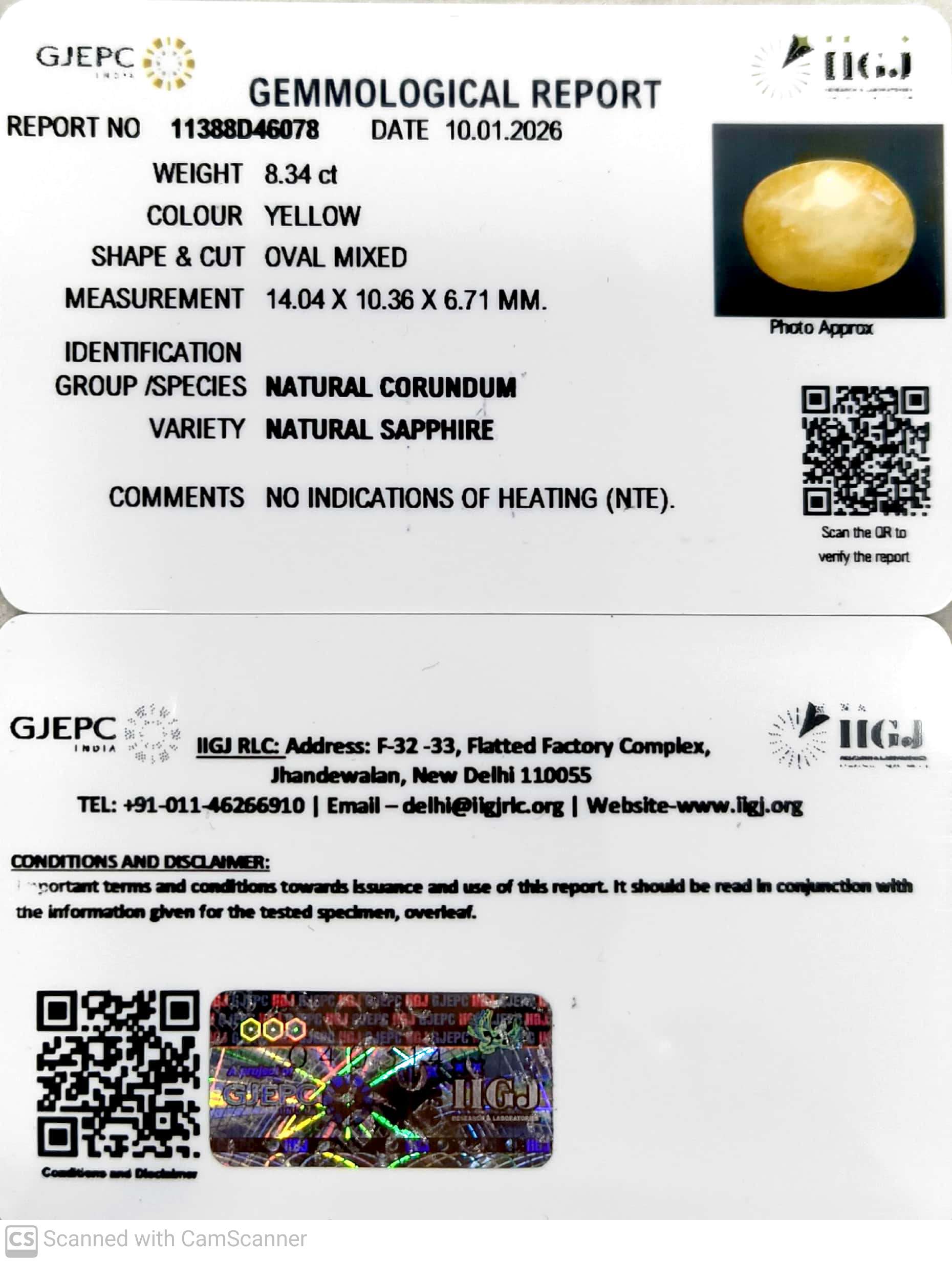 8.34/CT Natural Yellow Sapphire With Govt Lab Certificate-11388D46078