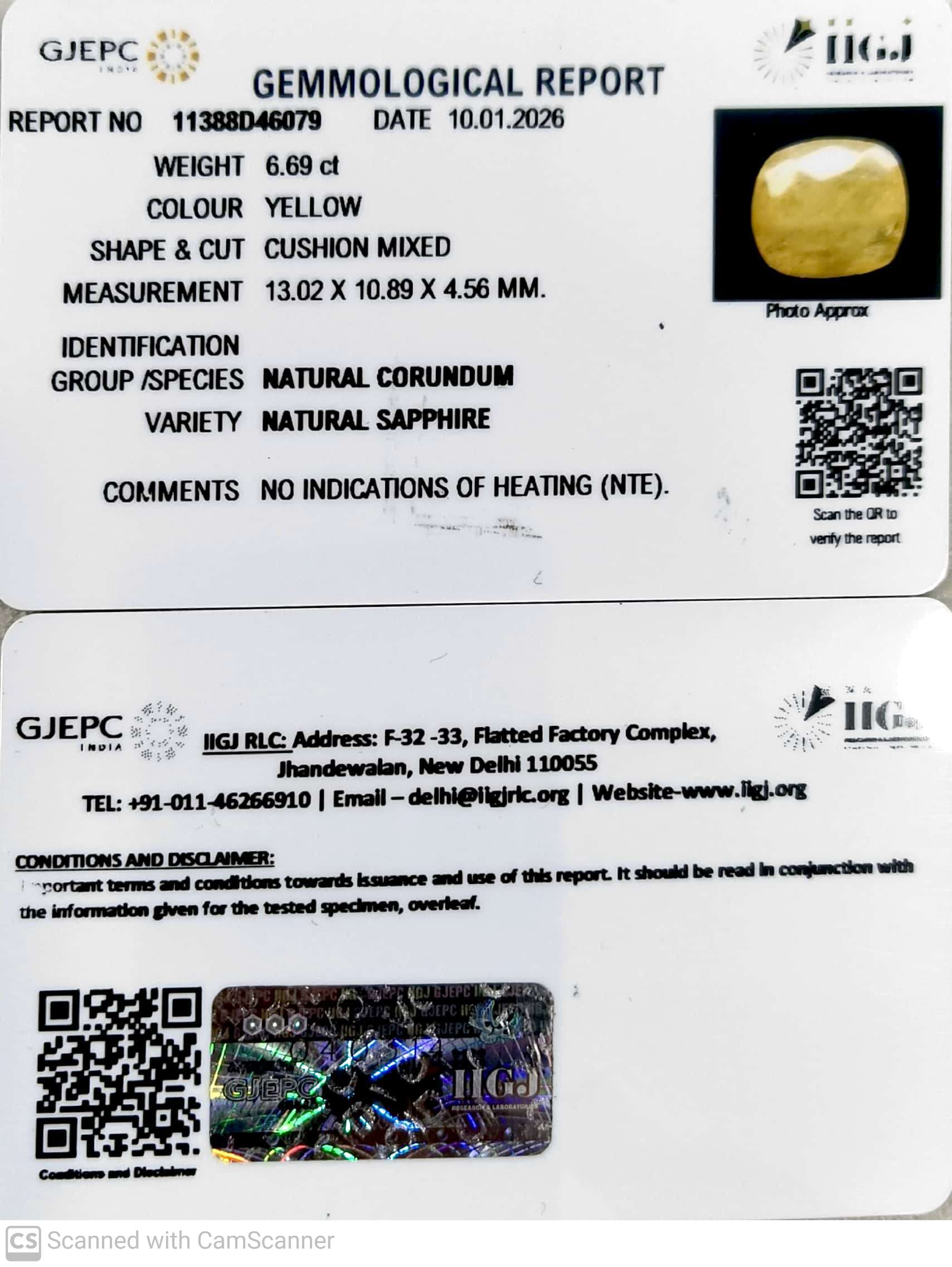 6.69/CT Natural Yellow Sapphire With Govt Lab Certificate-11388D46079