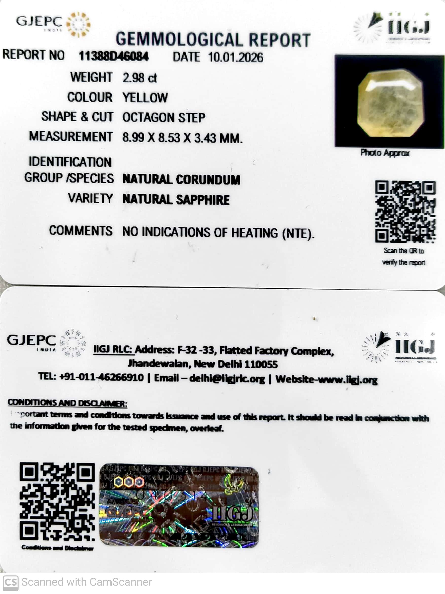 2.98/CT Natural Yellow Sapphire With Govt Lab Certificate-11388D46084