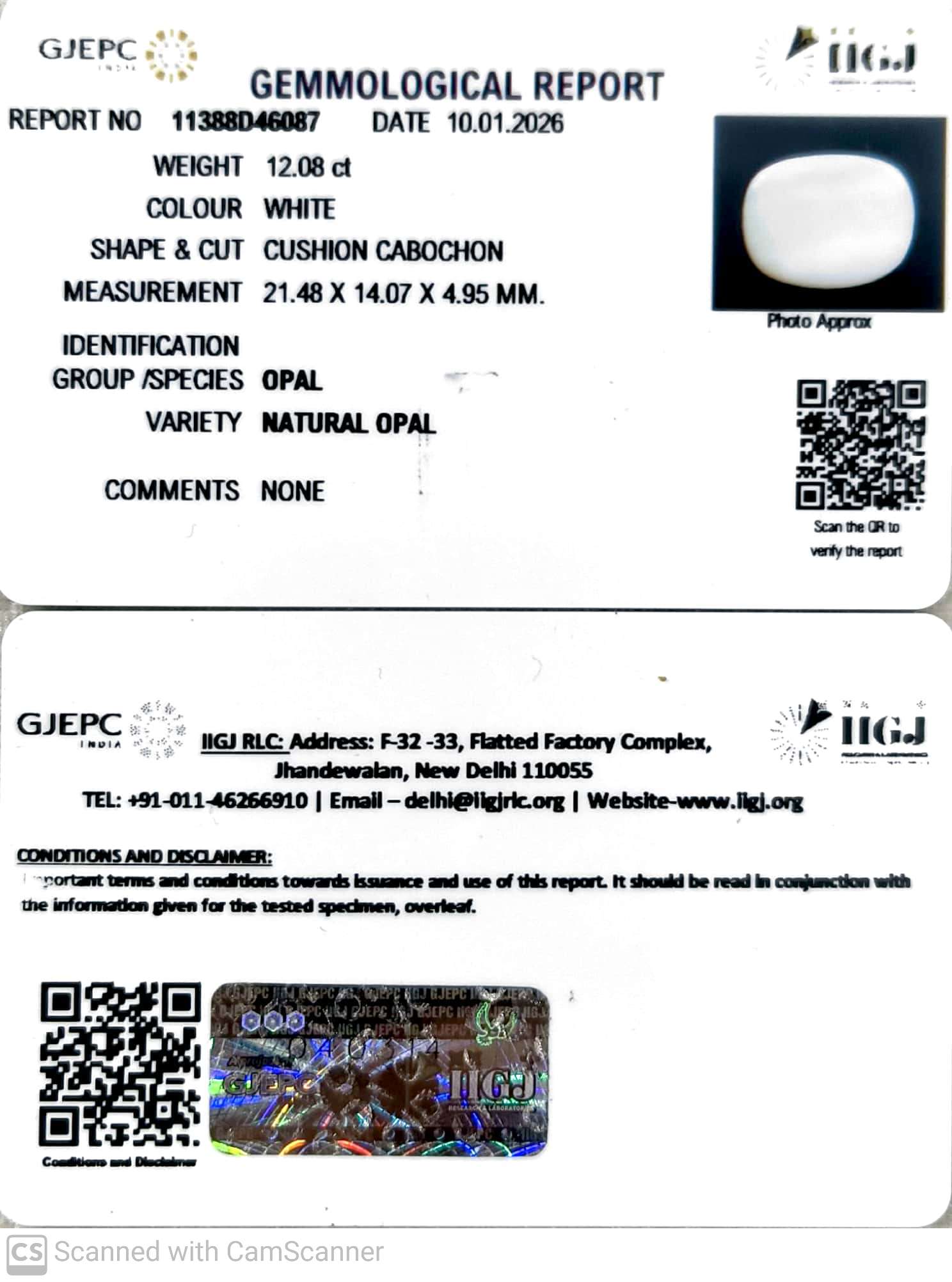 12.08/CT Natural Opal with Govt. Lab Certificate-11388D46087