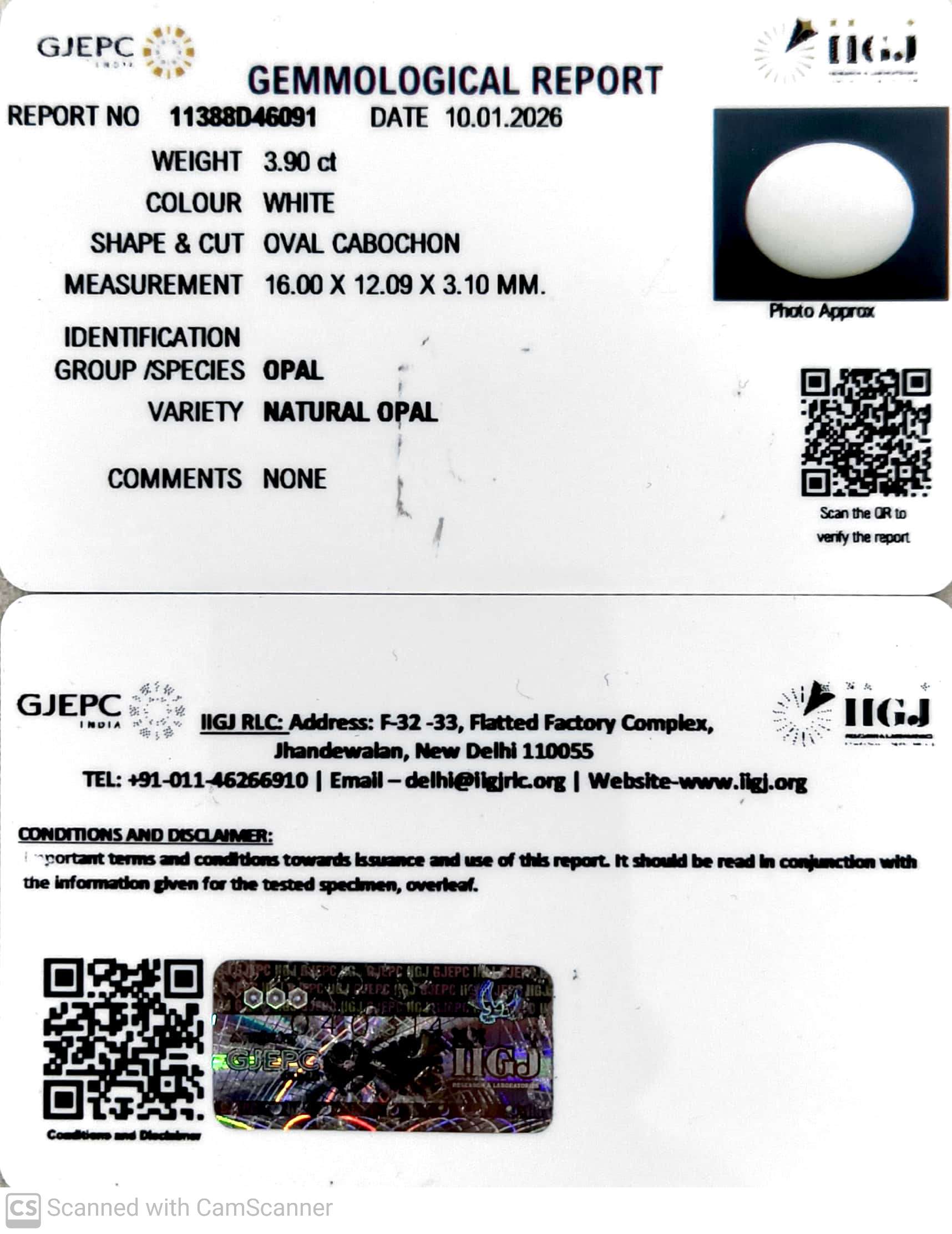 3.90/CT Natural Opal with Govt. Lab Certificate-11388D46091
