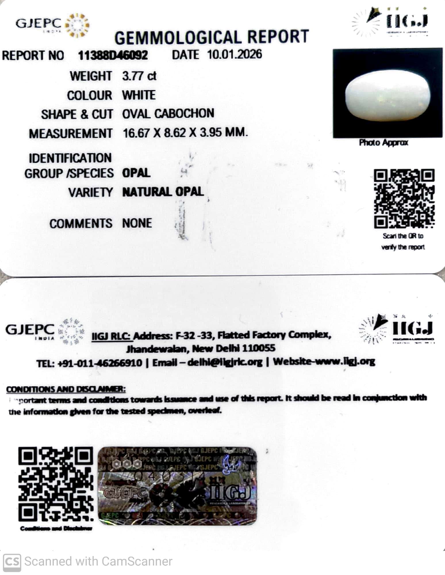 3.77/CT Natural Opal with Govt. Lab Certificate-11388D46092