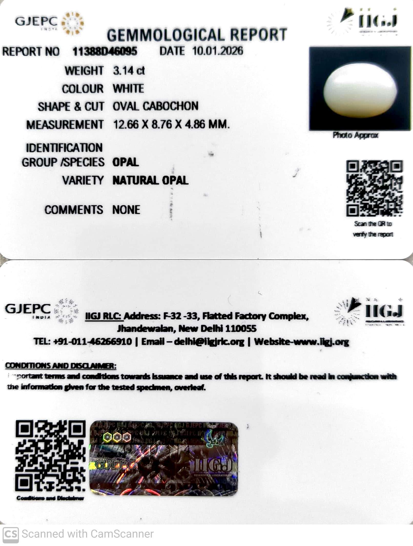 3.14/CT Natural Opal with Govt. Lab Certificate-11388D46095