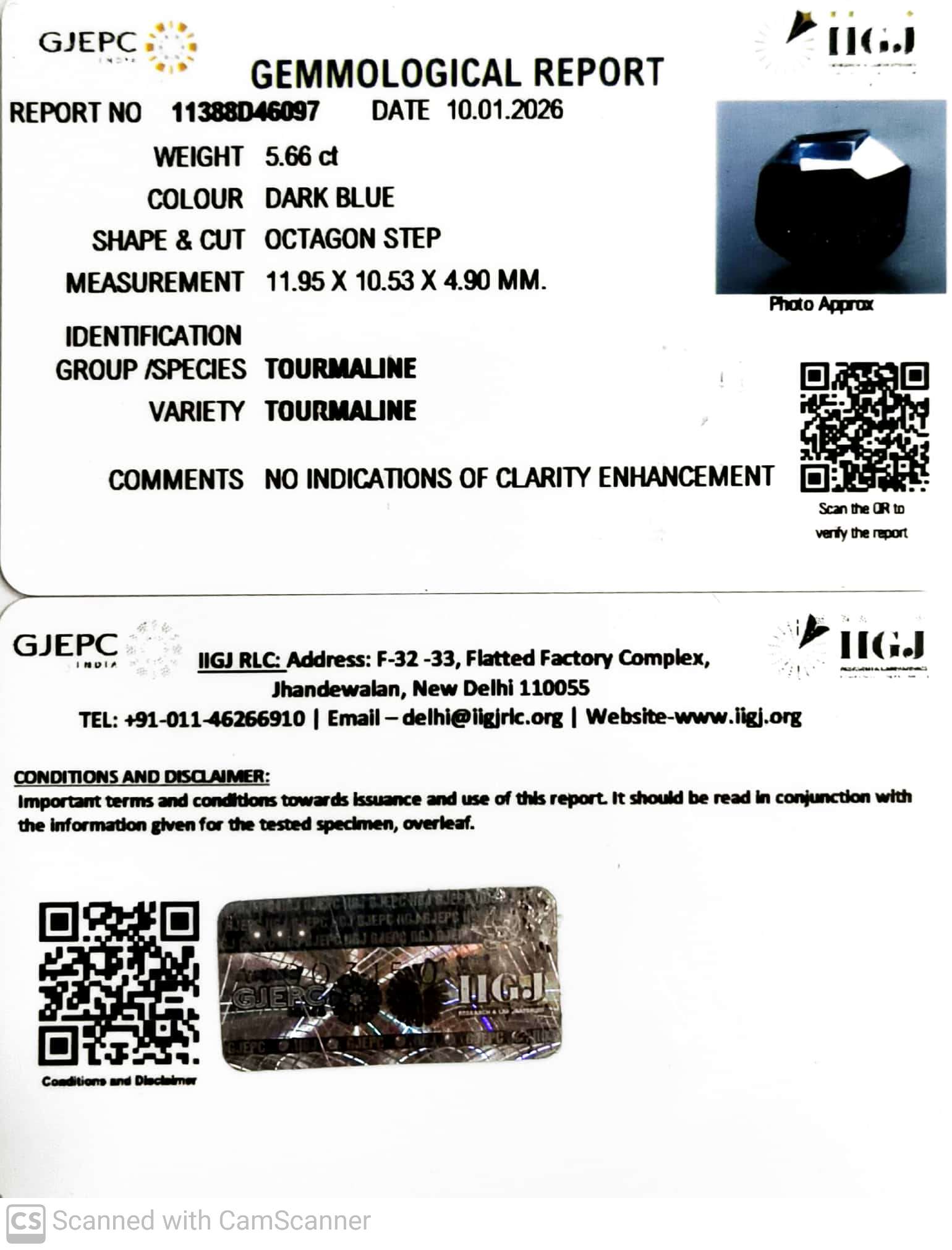 5.66/CT Natural Tourmaline with Govt. Lab Certificate-11388D46097