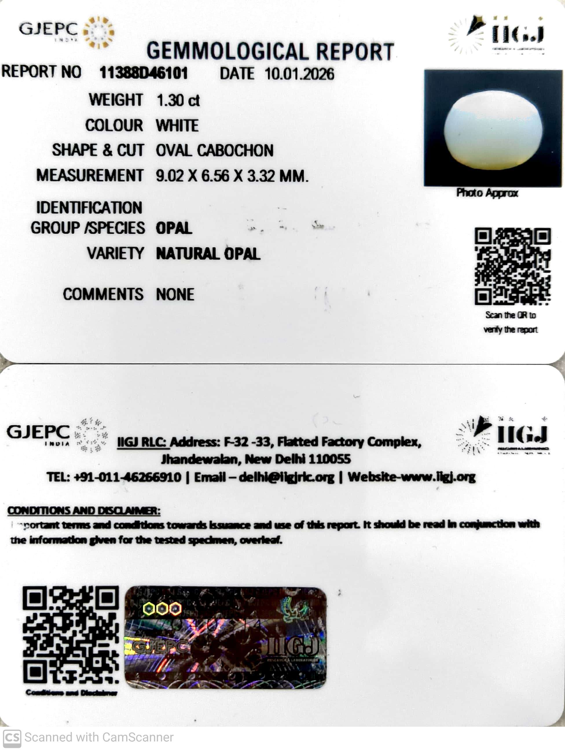 1.30/CT Natural Opal with Govt. Lab Certificate-11388D46101