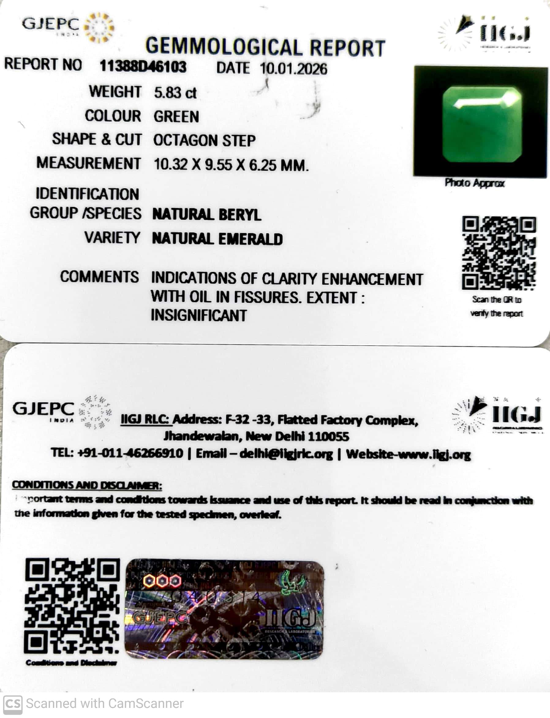 5.83/CT Natural Panna Stone with Govt. Lab Certificate-11388D46103