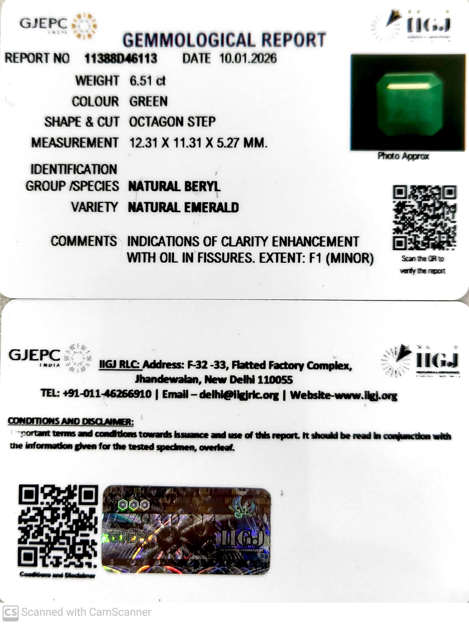 6.51/CT Natural Panna Stone with Govt. Lab Certificate-11388D46113