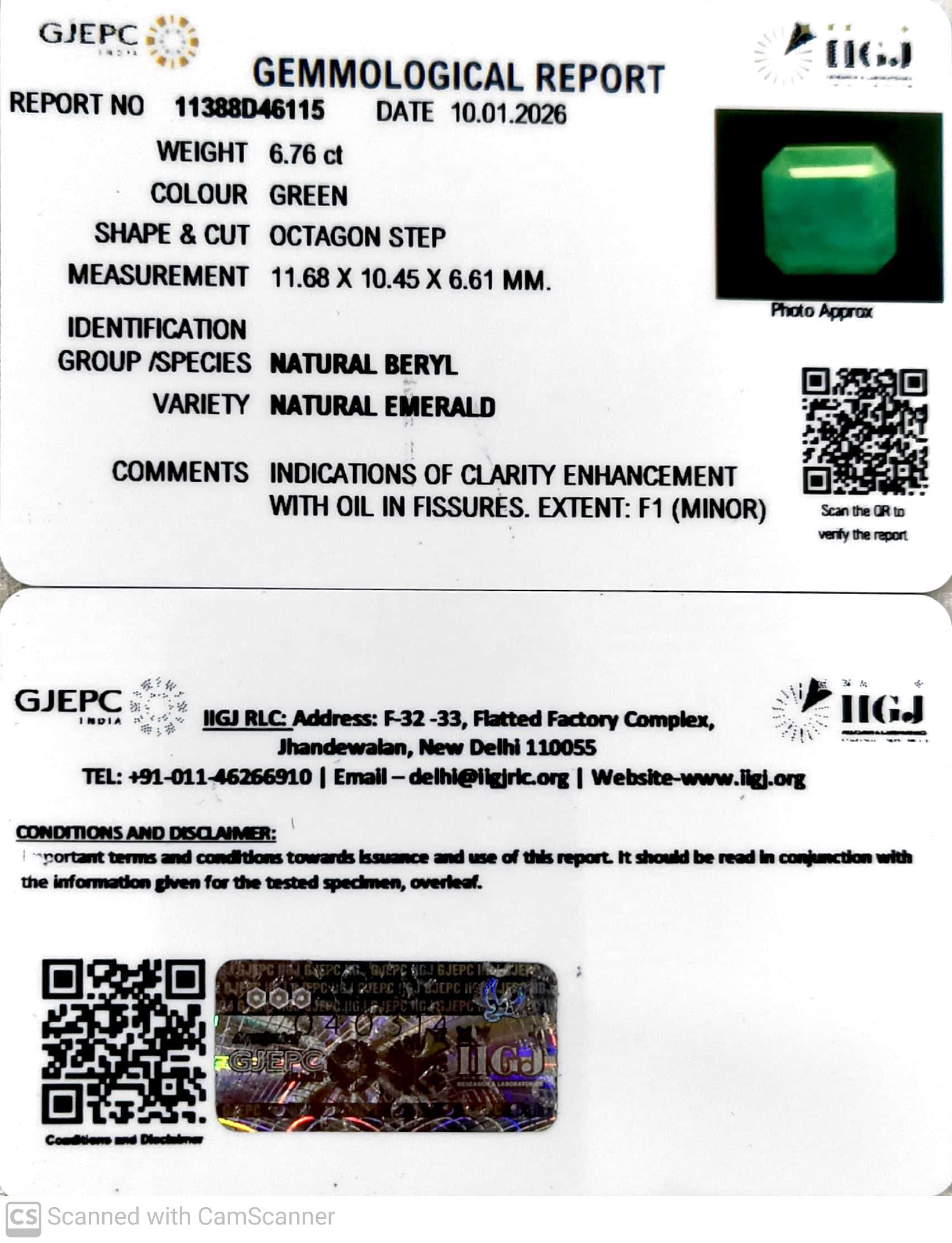 6.76/CT Natural Panna Stone with Govt. Lab Certificate-11388D46115