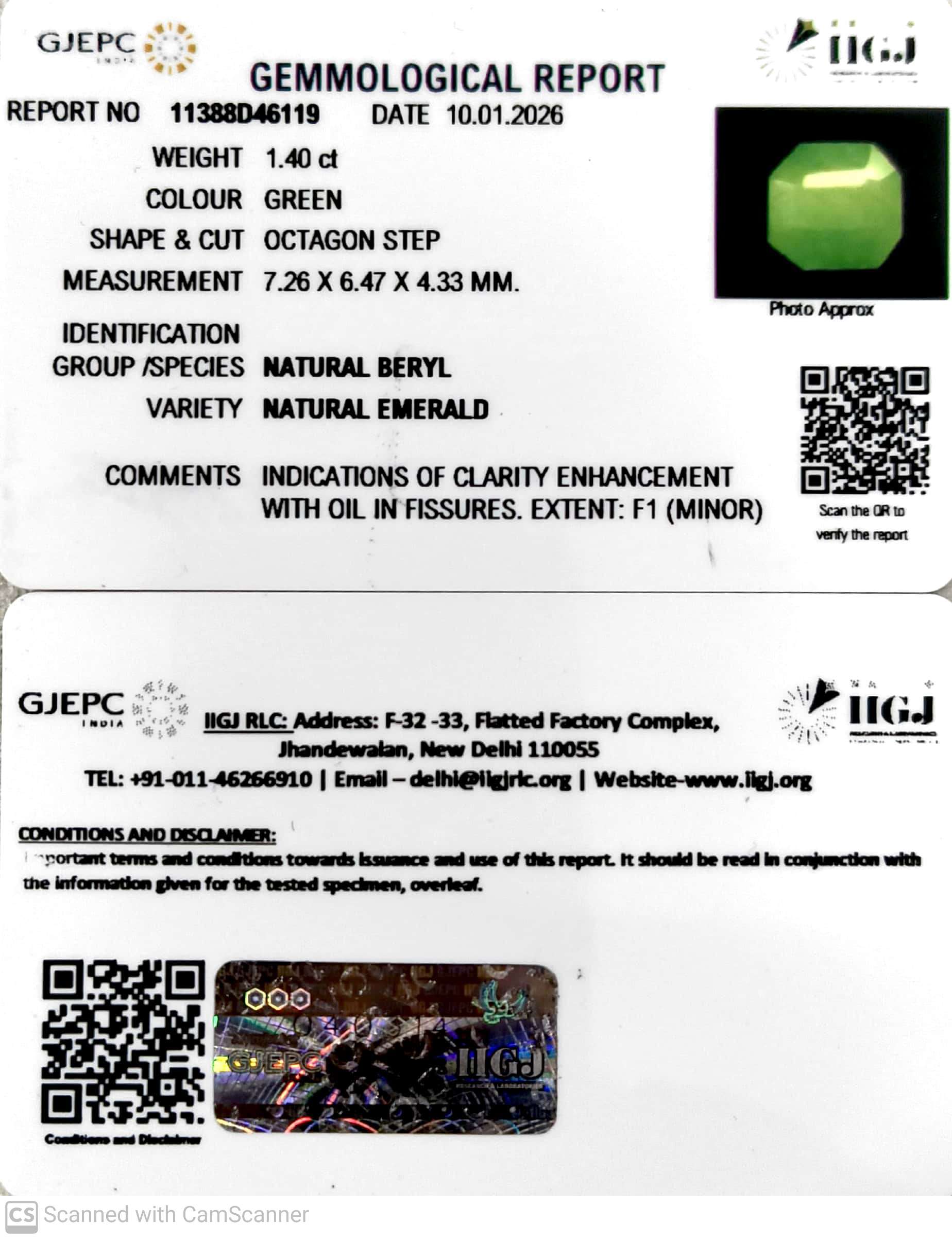 1.40/CT Natural Panna Stone with Govt. Lab Certificate-11388D46119