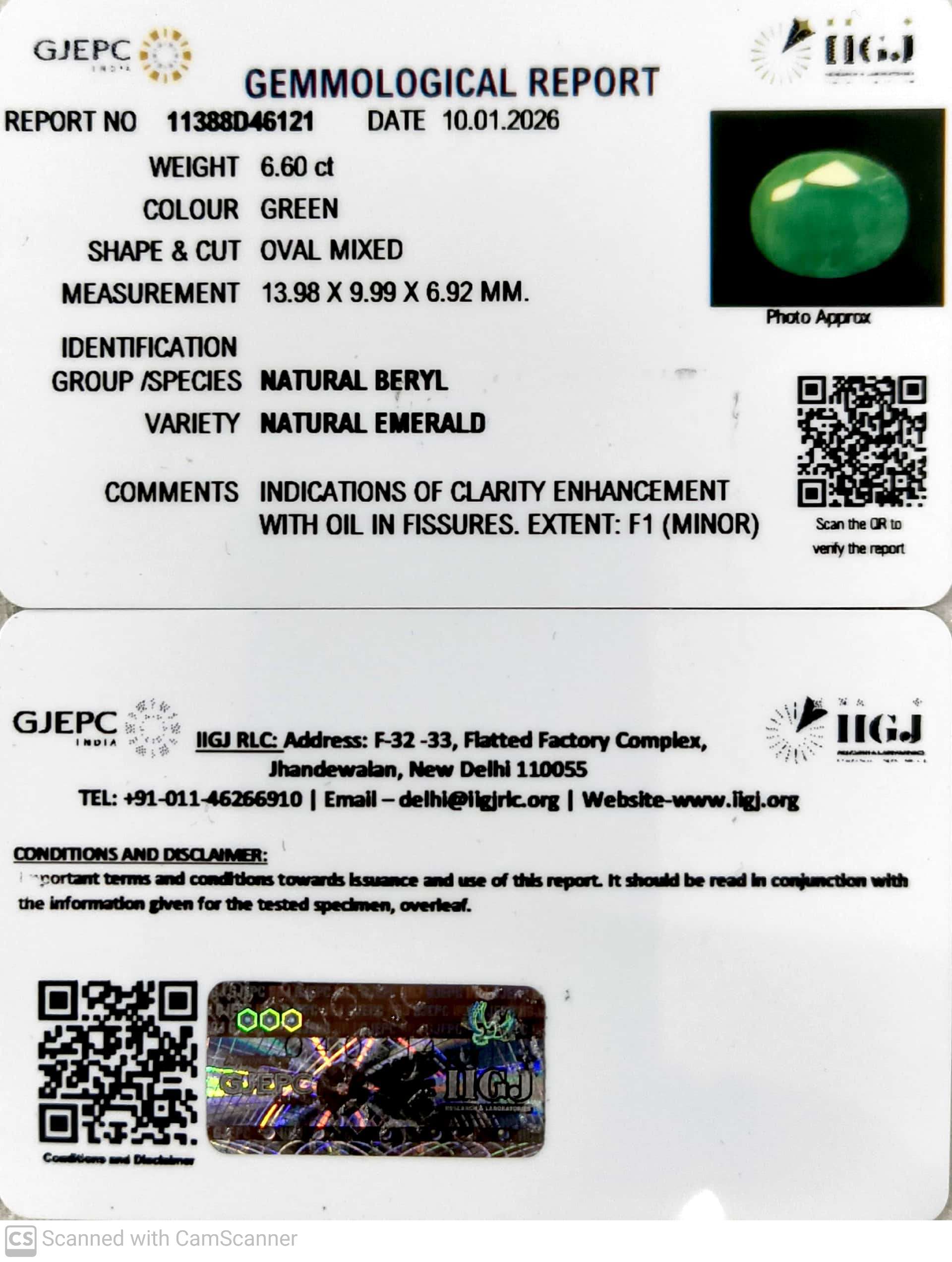 6.60/CT Natural Panna Stone with Govt. Lab Certificate-11388D46121