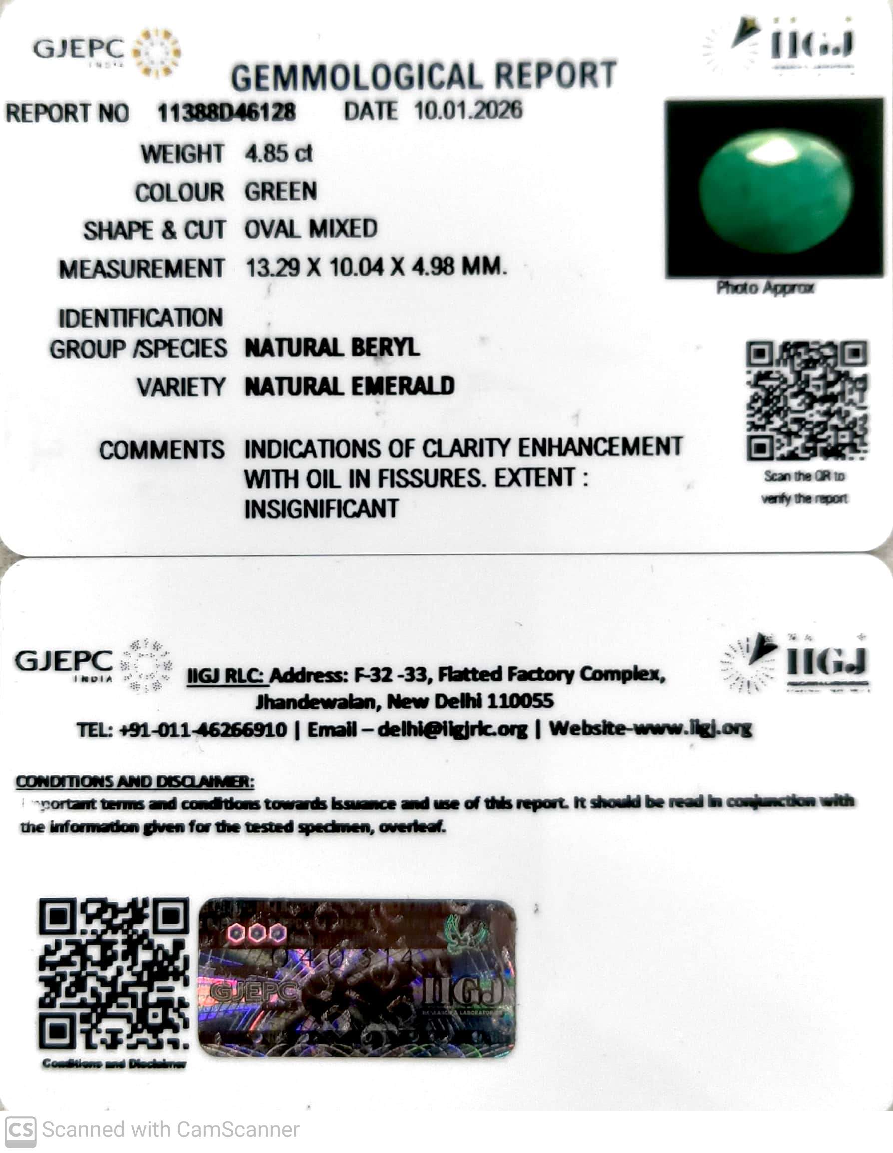 4.85/CT Natural Panna Stone with Govt. Lab Certificate-11388D46128