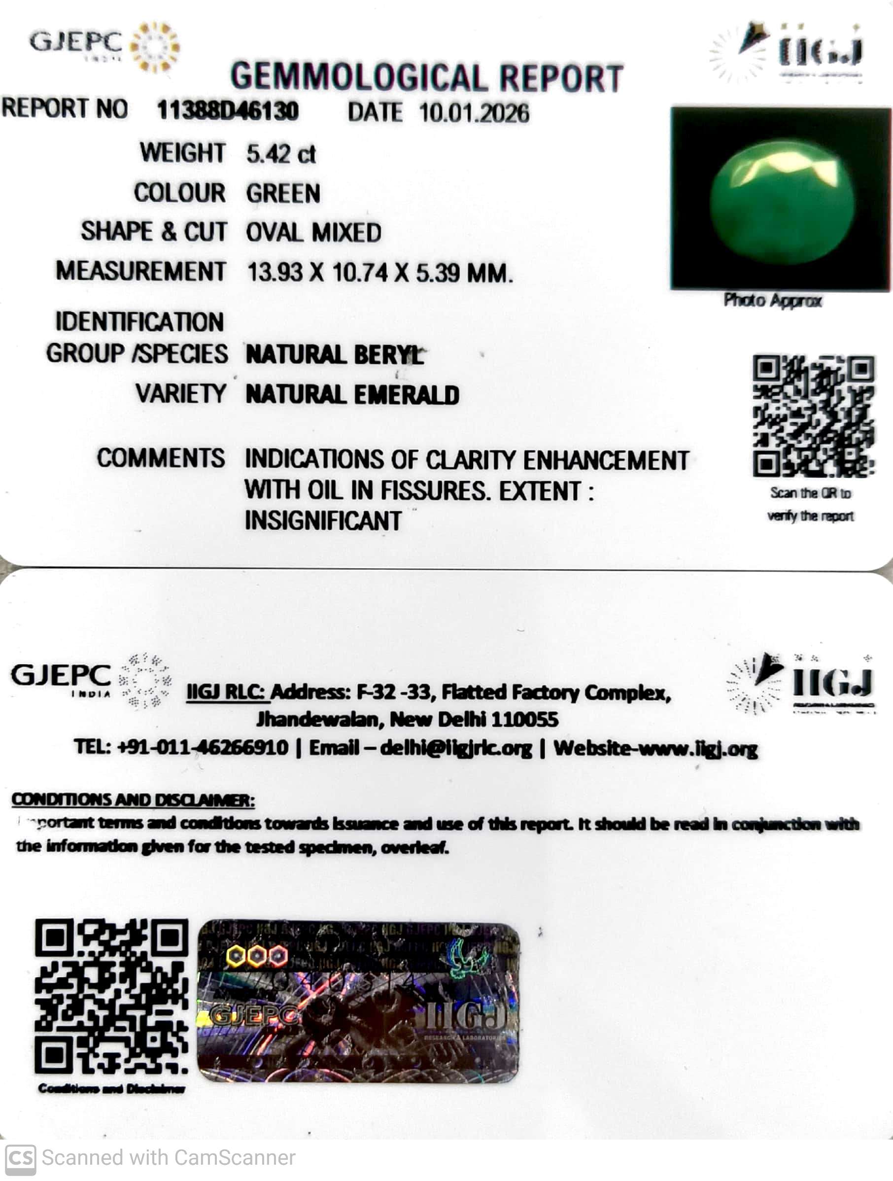 5.42/CT Natural Panna Stone with Govt. Lab Certificate-11388D46130