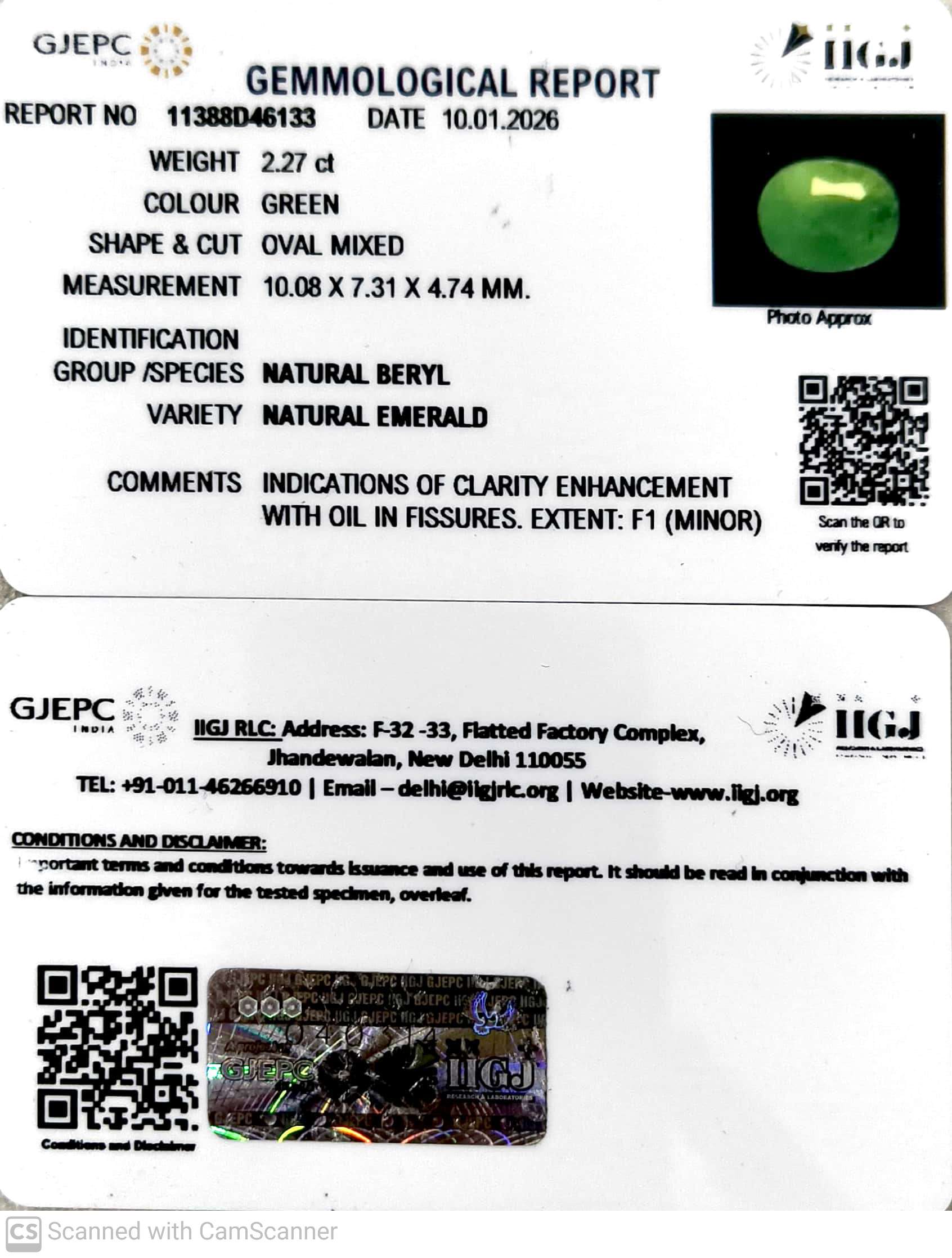 2.27/CT Natural Panna Stone with Govt. Lab Certificate-11388D46133