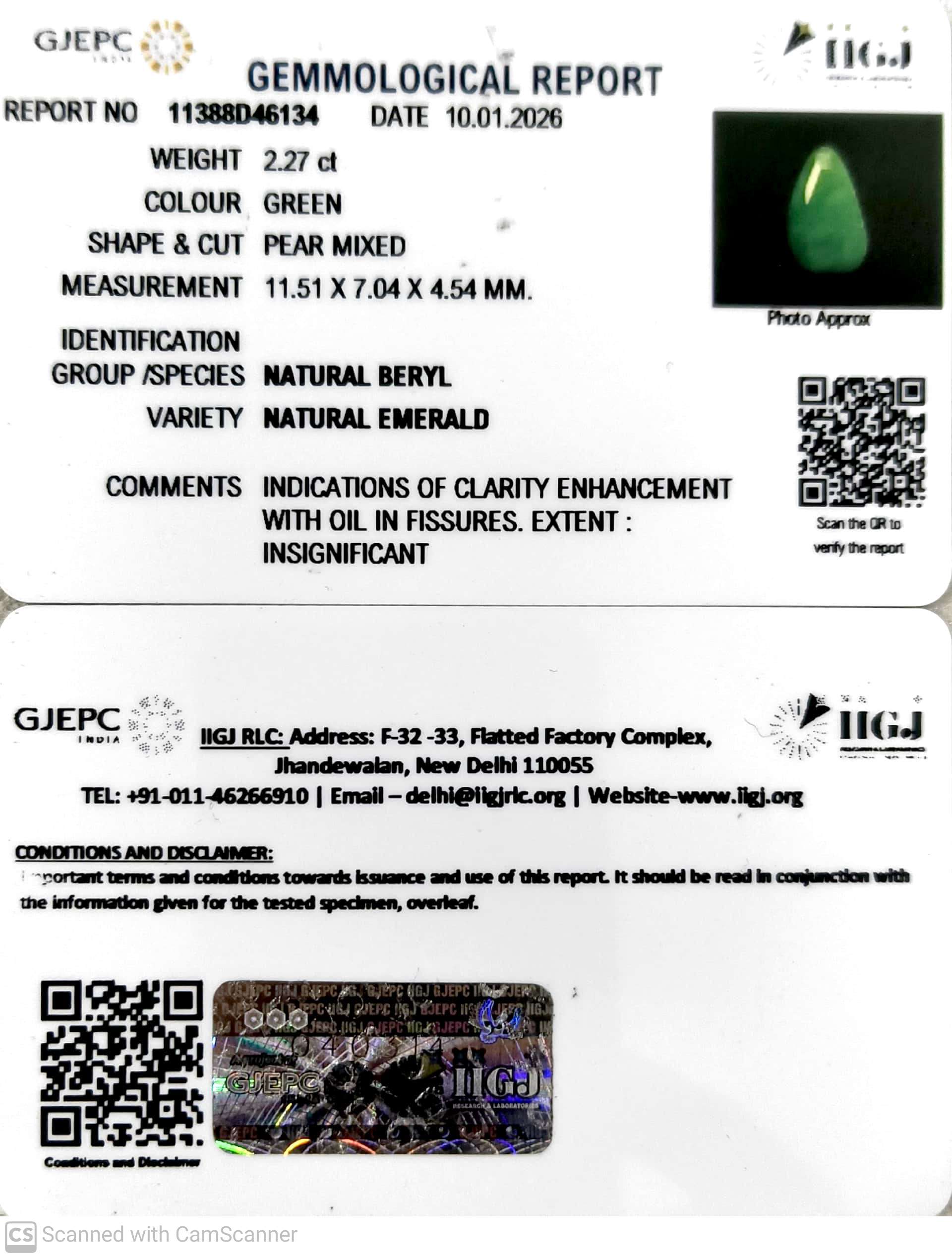 2.27/CT Natural Panna Stone with Govt. Lab Certificate-11388D46134