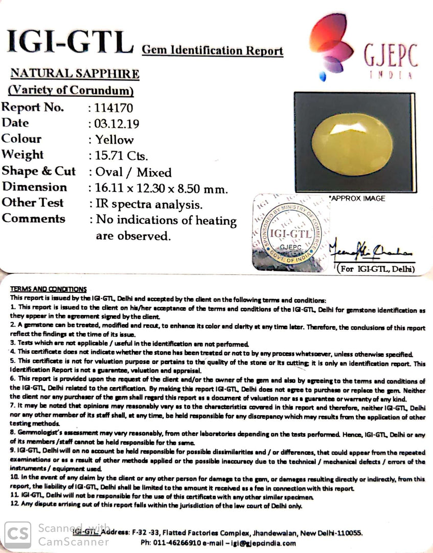 17.46 Ratti Natural Yellow Sapphire with Govt Lab Certificate-(1221)