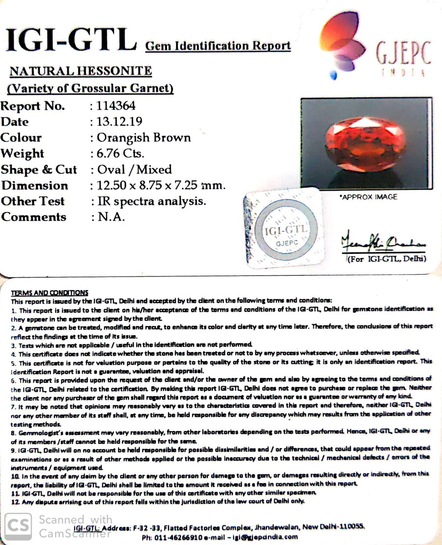 7.51 Ratti Natural Hessonite with Govt. Lab Certificate-(1221)
