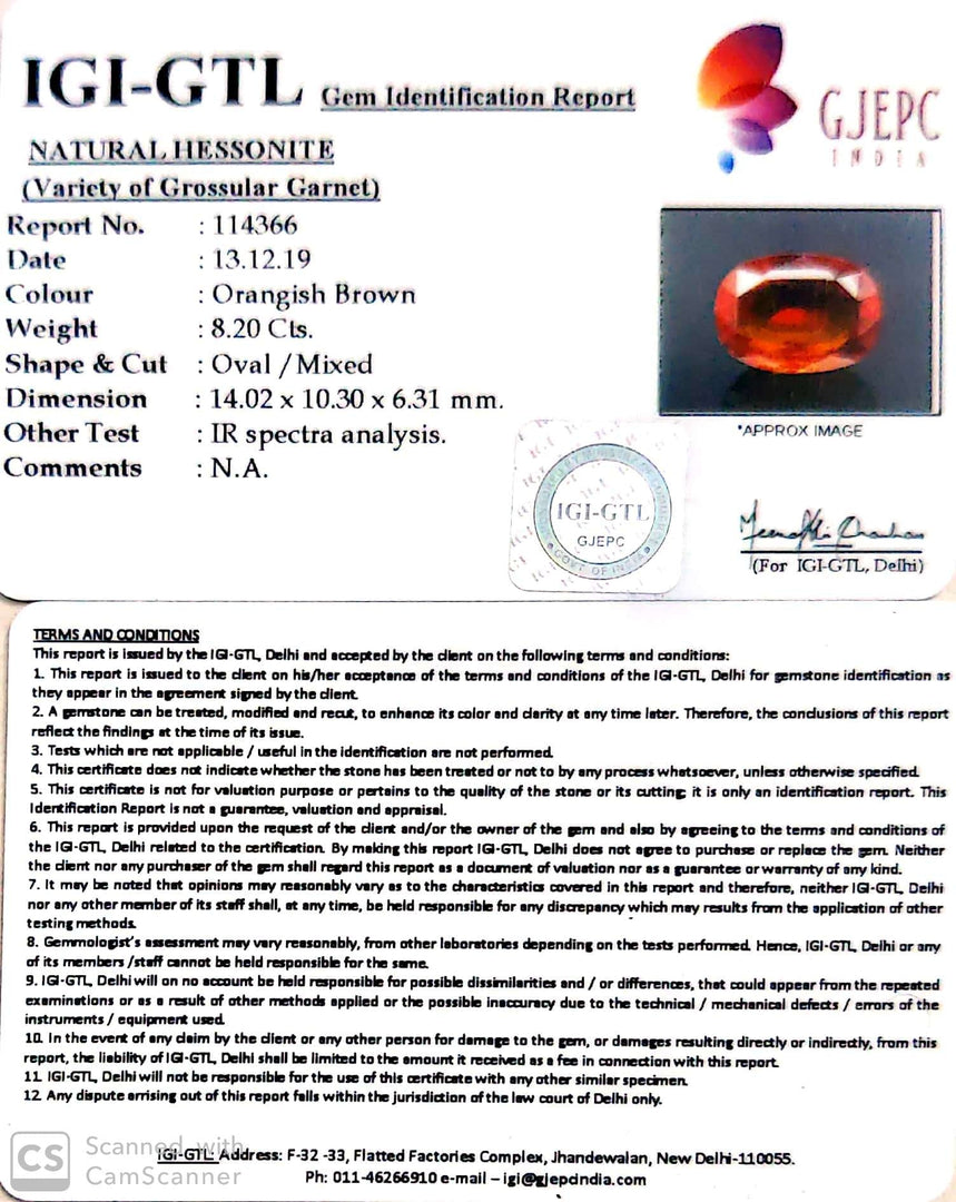 9.11 Ratti Natural Hessonite with Govt. Lab Certificate-(1221)