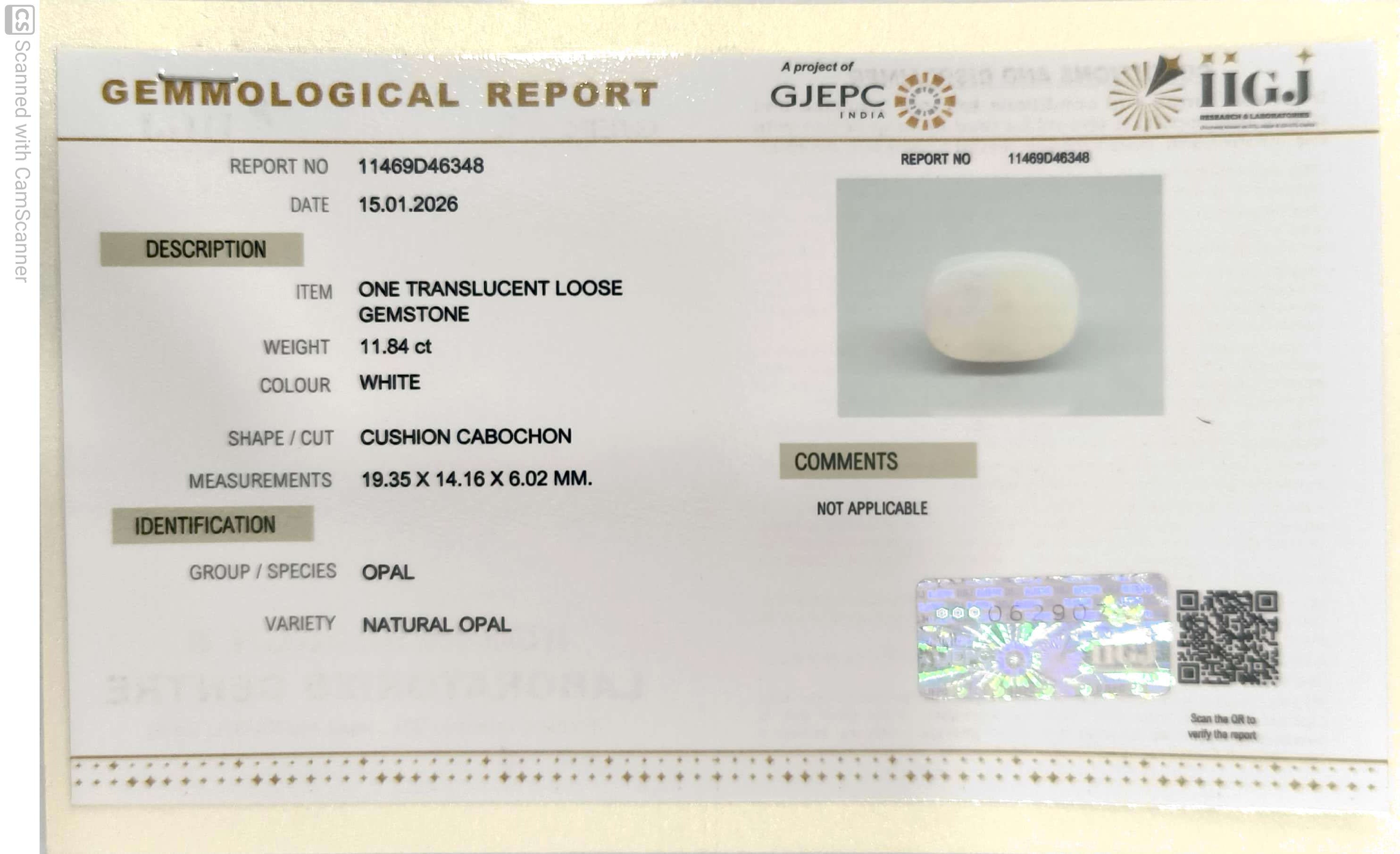 11.84/CT Natural Opal with Govt. Lab Certificate-11469D46348
