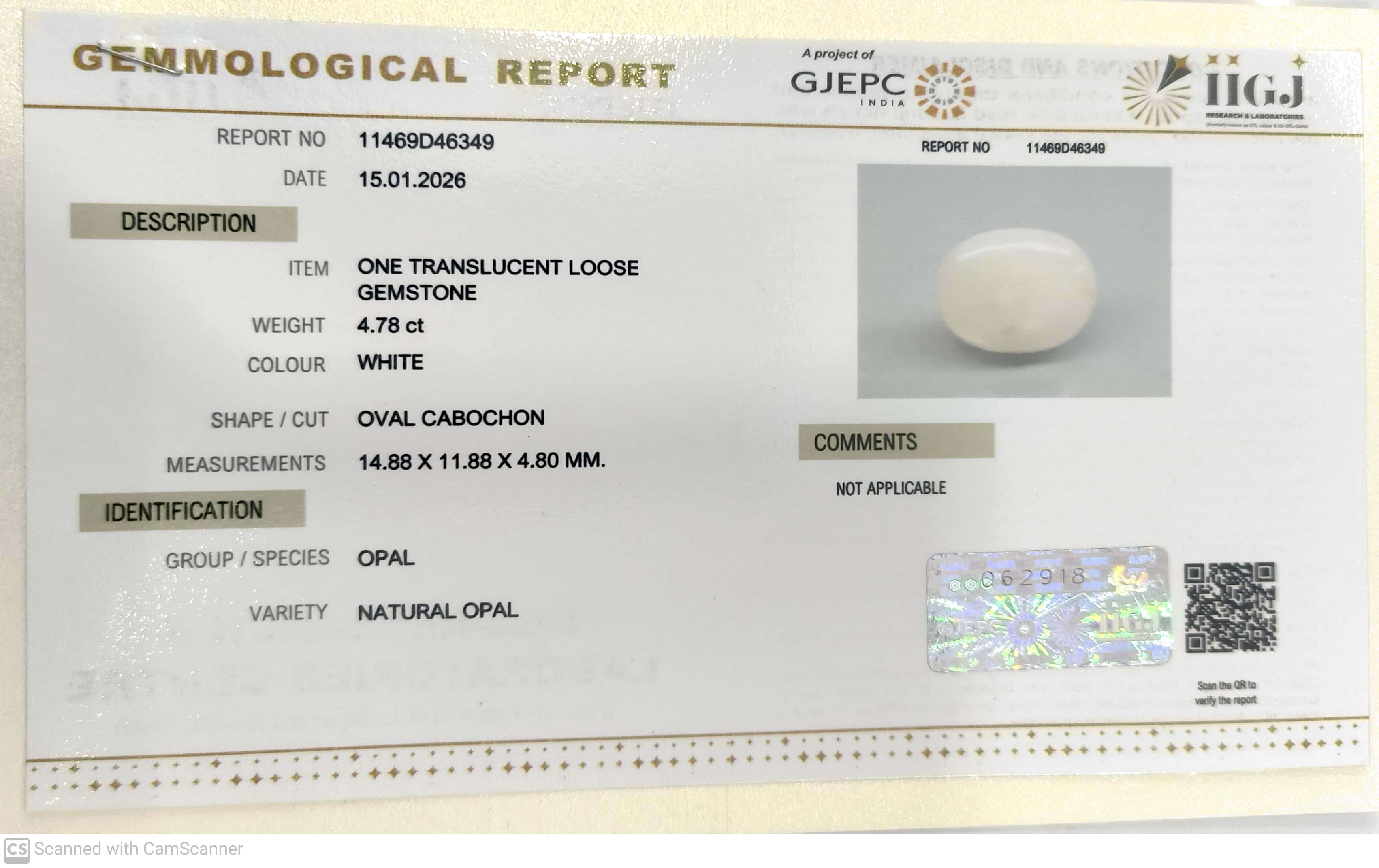 4.78/CT Natural Opal with Govt. Lab Certificate-11469D46349