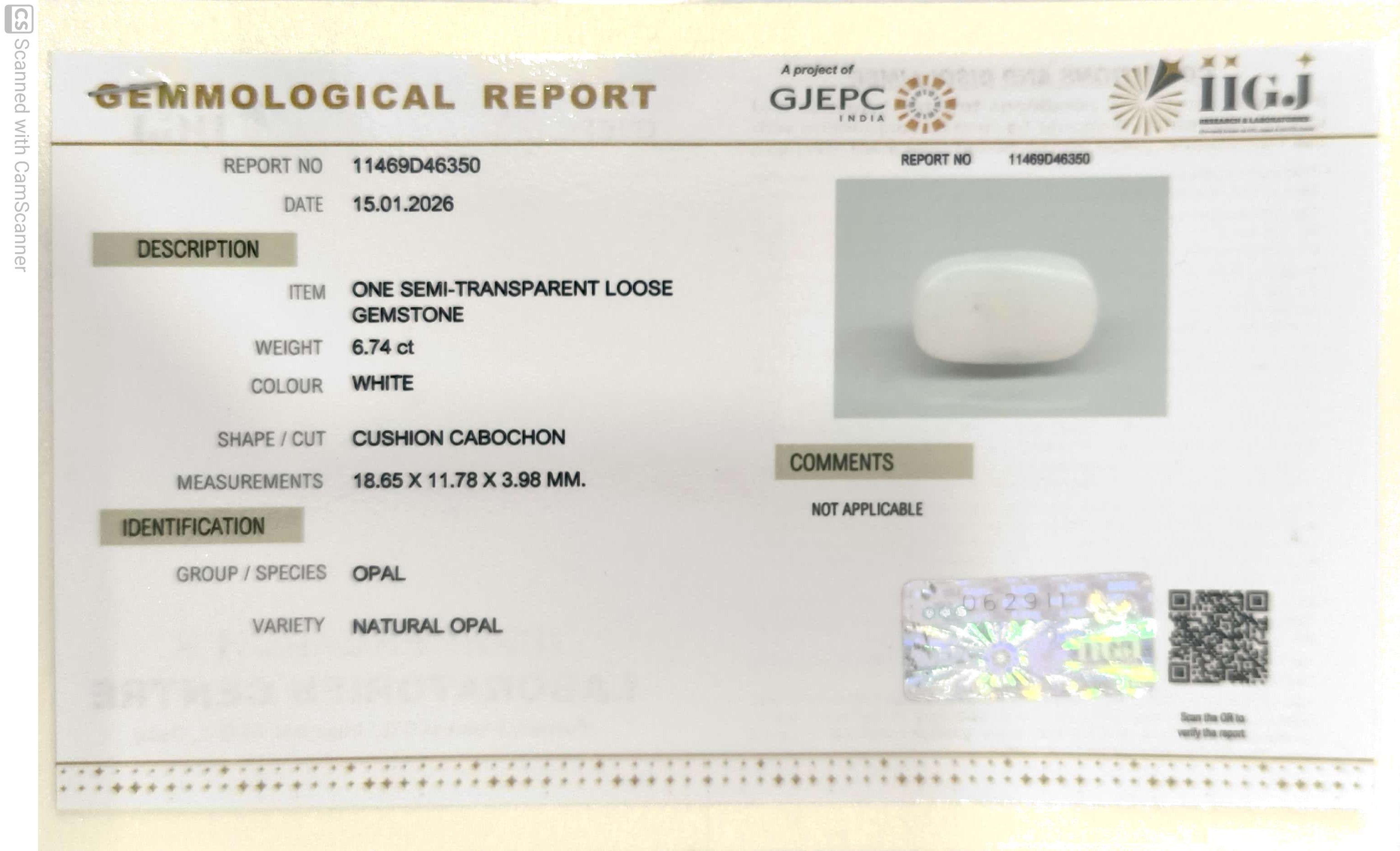 6.74/CT Natural Opal with Govt. Lab Certificate-11469D46350