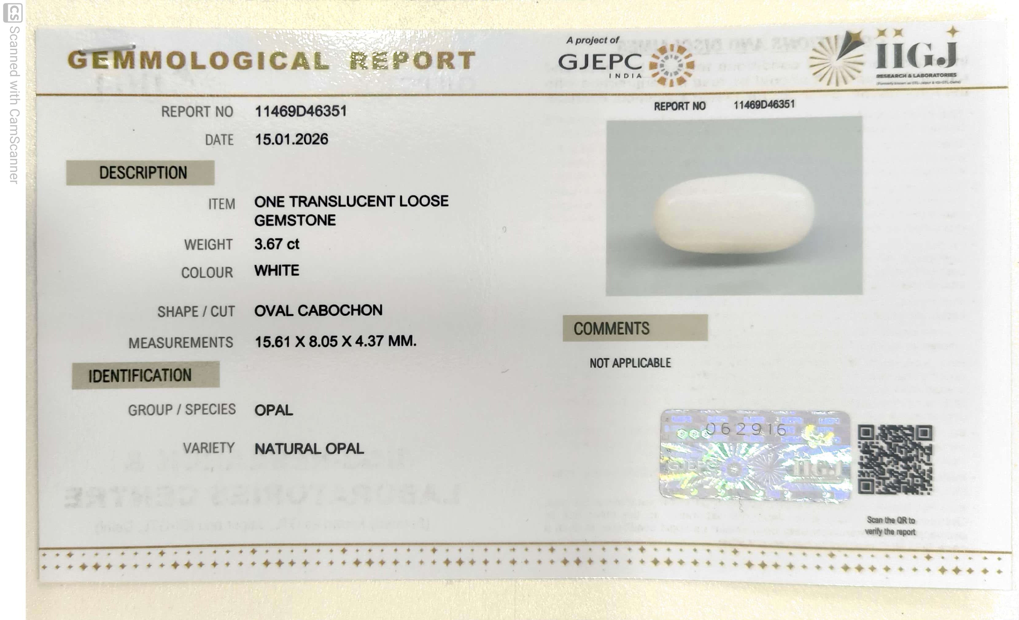 3.67/CT Natural Opal with Govt. Lab Certificate-11469D46351