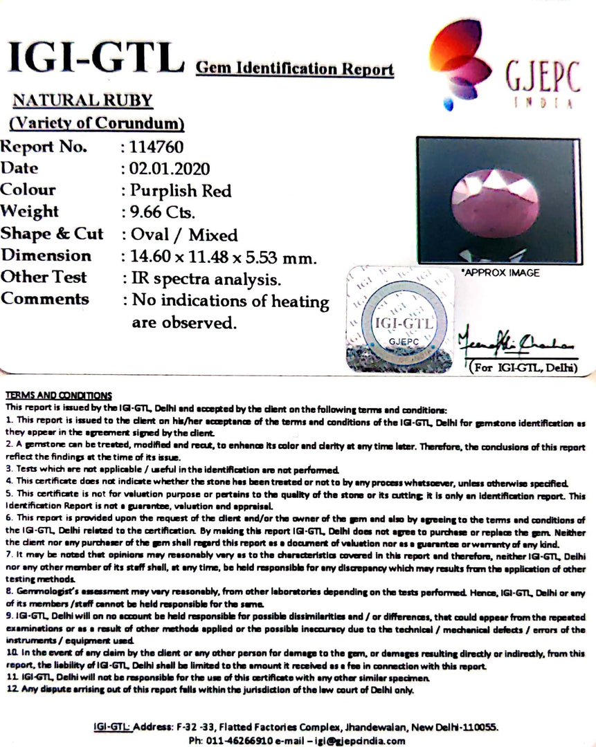 10.73 Ratti Natural Neo Burma Ruby with Govt. Lab Certificate-(2331)
