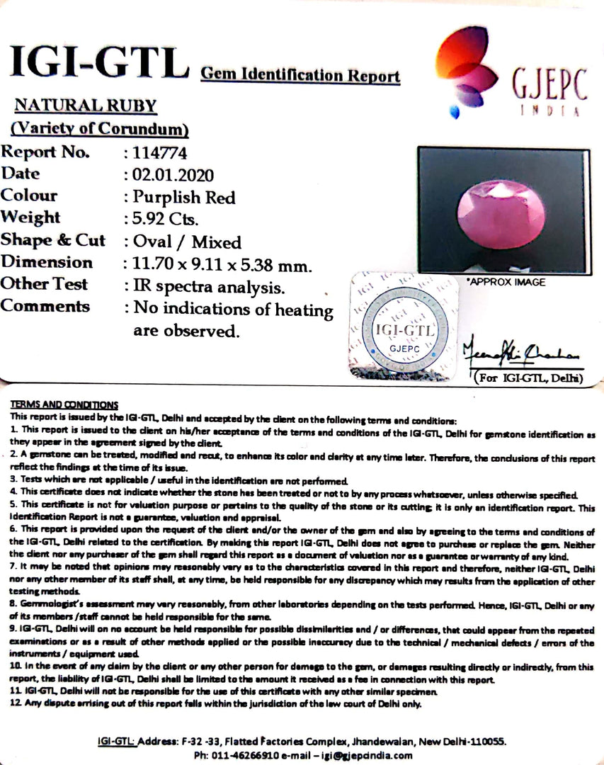 6.58 Ratti Natural Neo Burma Ruby with Govt. Lab Certificate-(3441)