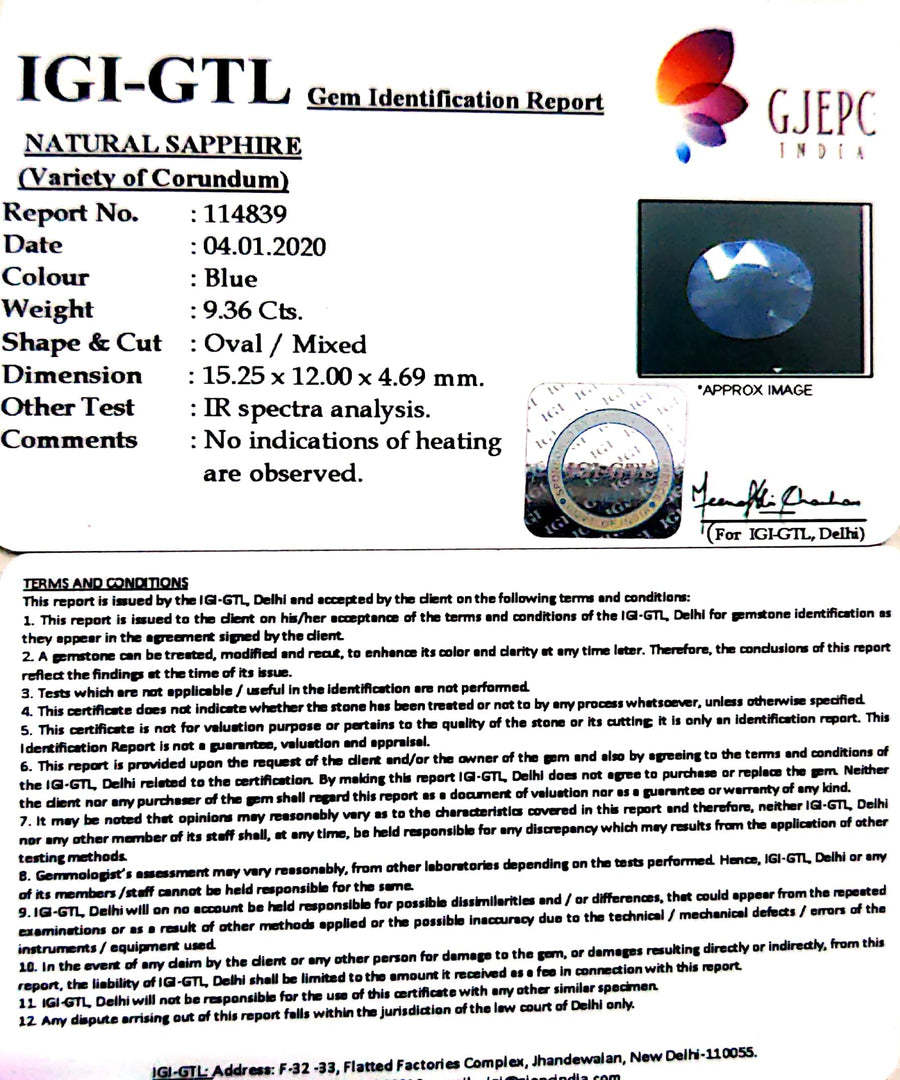 10.40 Ratti Natural Blue Sapphire With Govt Lab Certified-(1221)
