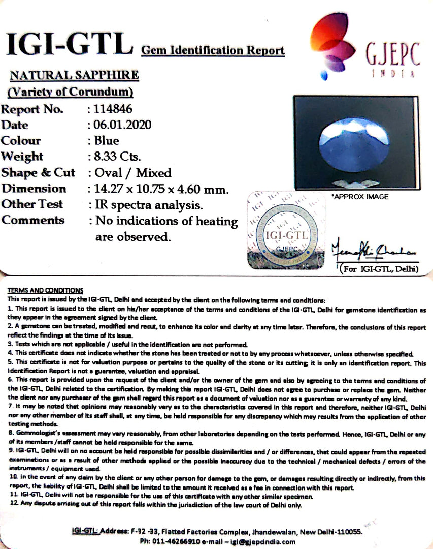 9.26 Ratti Natural Blue Sapphire With Govt Lab Certified-(1221)