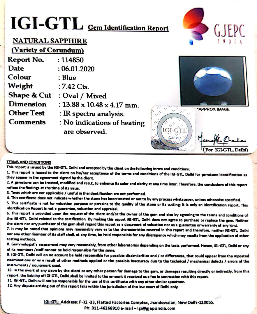 8.24 Ratti Natural Blue Sapphire With Govt Lab Certified-(1221)