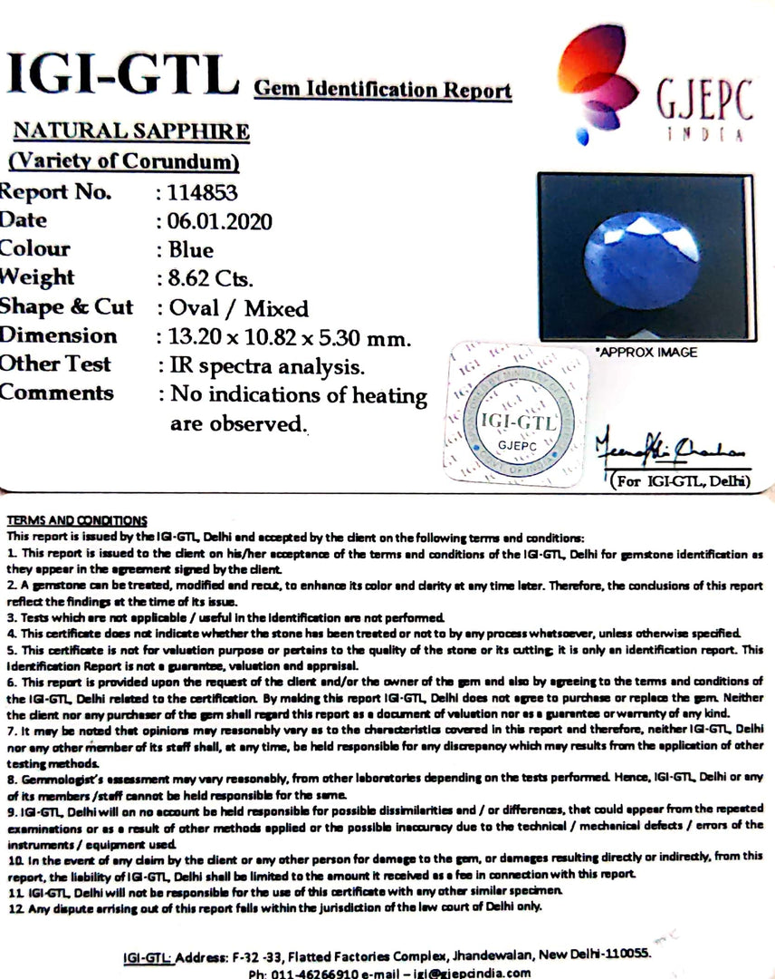9.58 Ratti Natural Blue Sapphire With Govt Lab Certified-(1221)