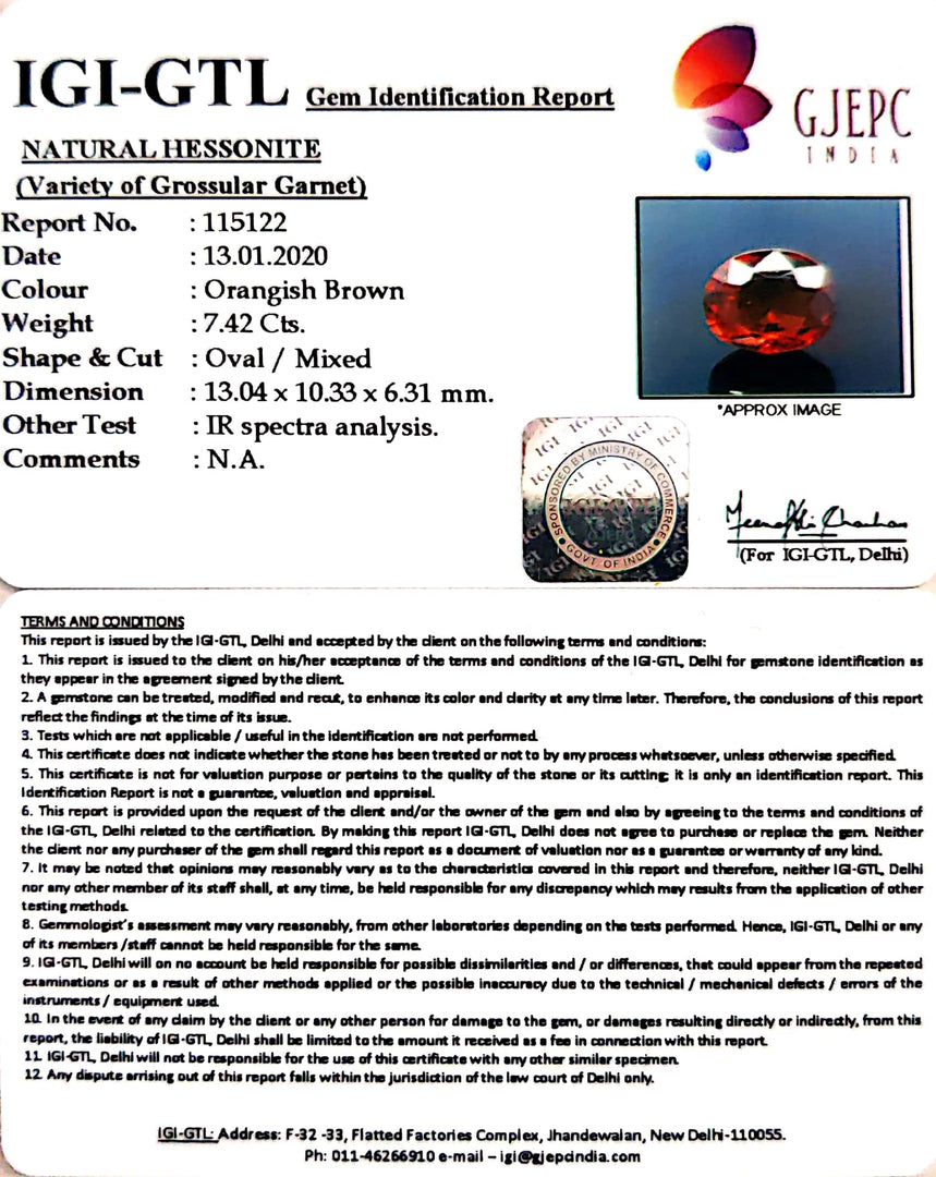8.24 Ratti Natural Hessonite with Govt. Lab Certificate-(1221)