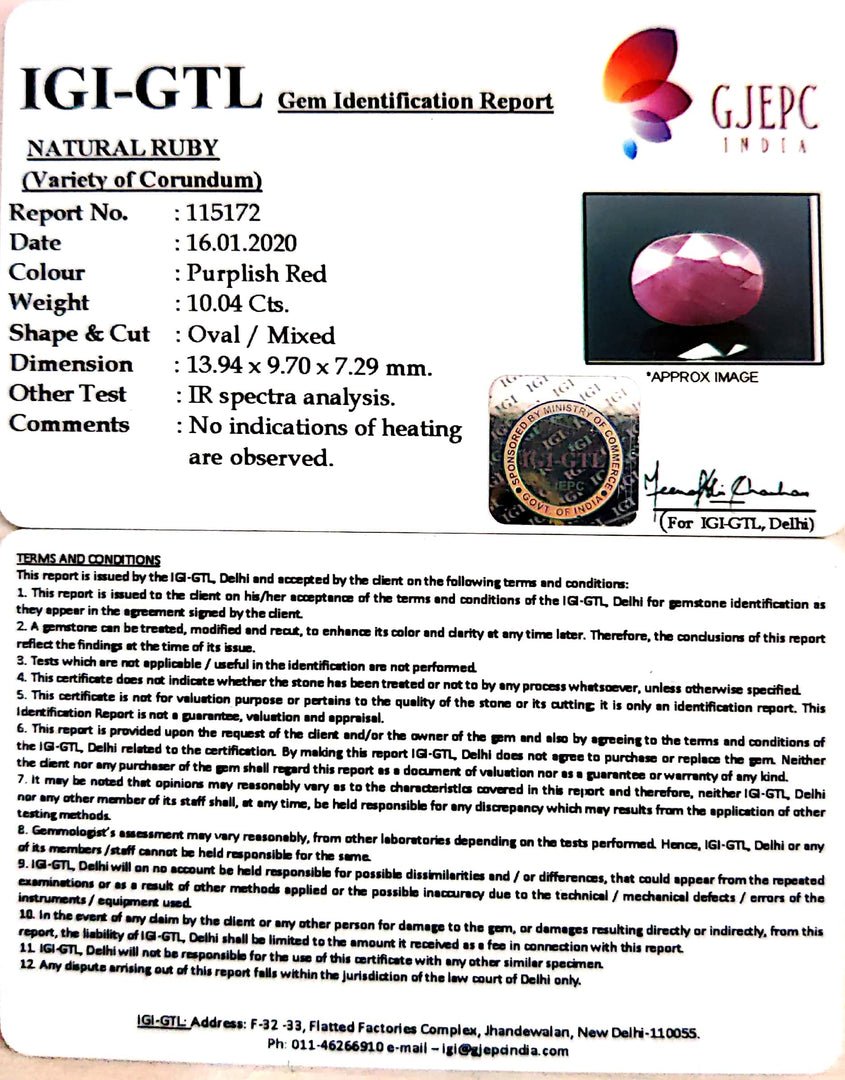 11.16 Ratti Natural Neo Burma Ruby with Govt. Lab Certificate-(3441)