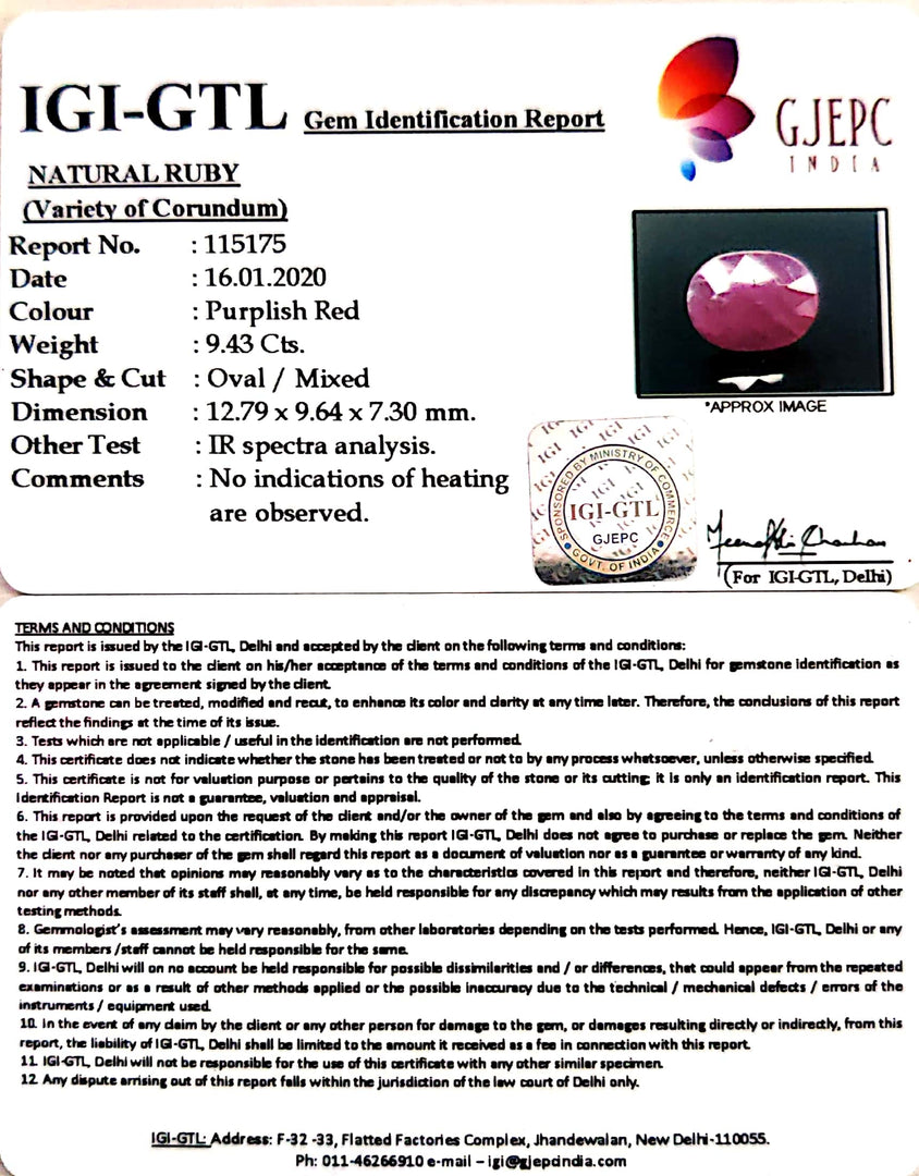 10.48 Ratti Natural Neo Burma Ruby with Govt. Lab Certificate-(3441)