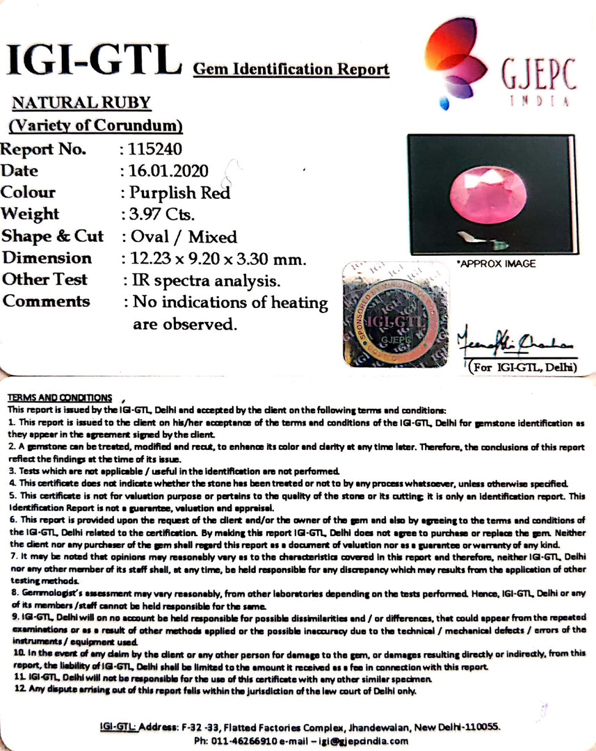 4.41 Ratti Natural Neo Burma Ruby with Govt. Lab Certificate-(5661)