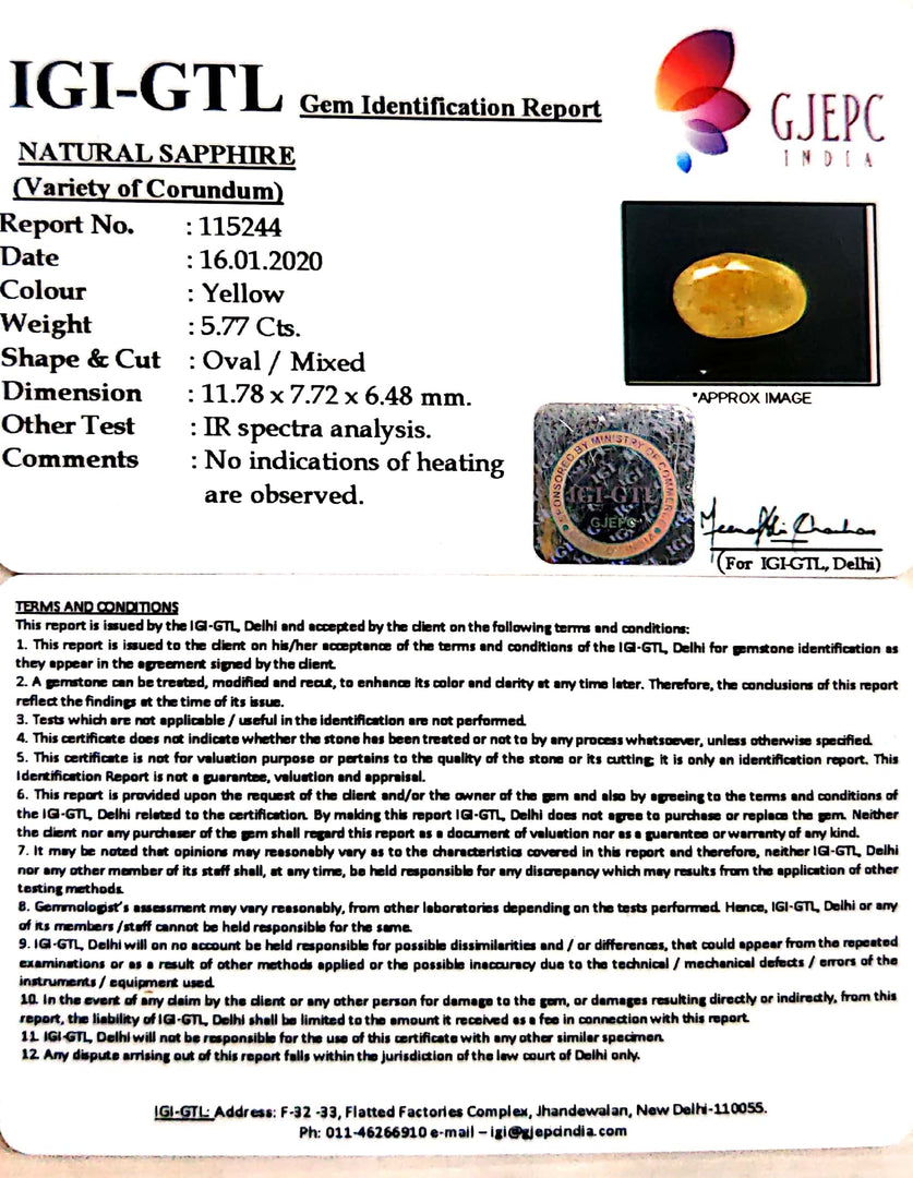 8.36 Ratti Natural Yellow Sapphire with Govt Lab Certificate-(4551)