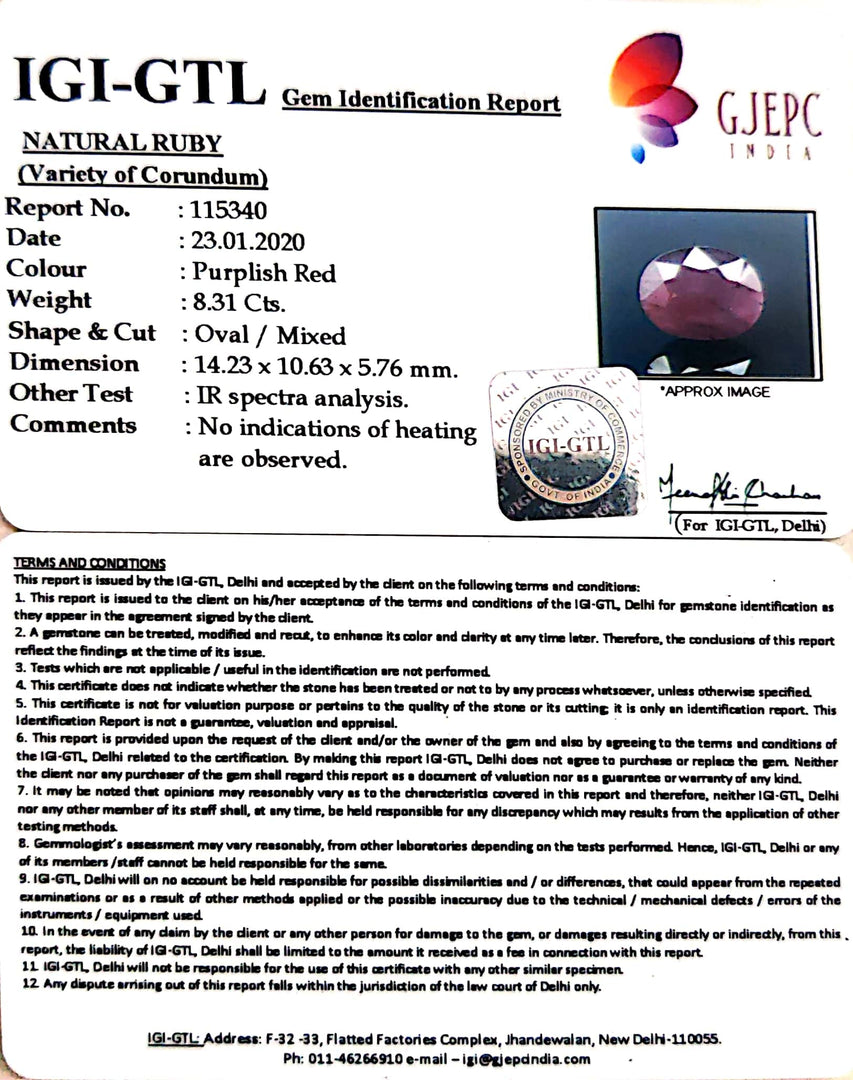 9.23 Ratti Natural Neo Burma Ruby with Govt. Lab Certificate-(2331)