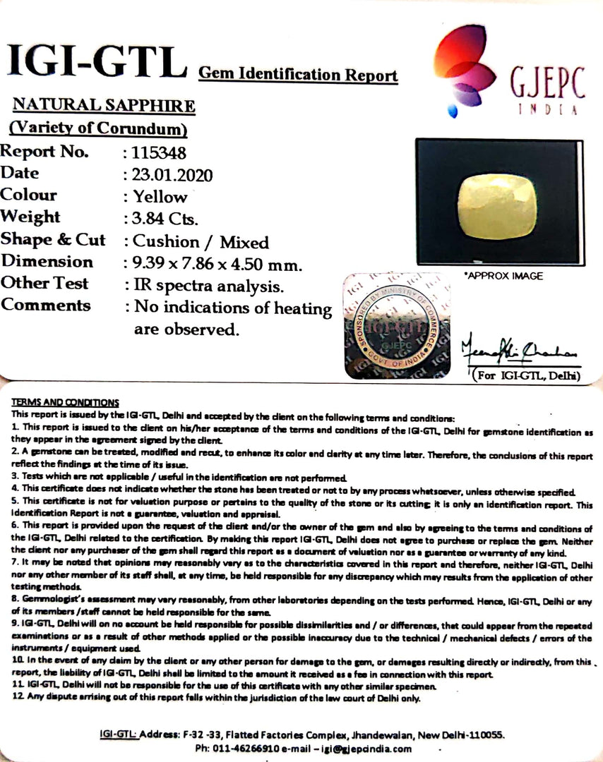4.27 Ratti Natural Yellow Sapphire with Govt Lab Certificate-(4551)