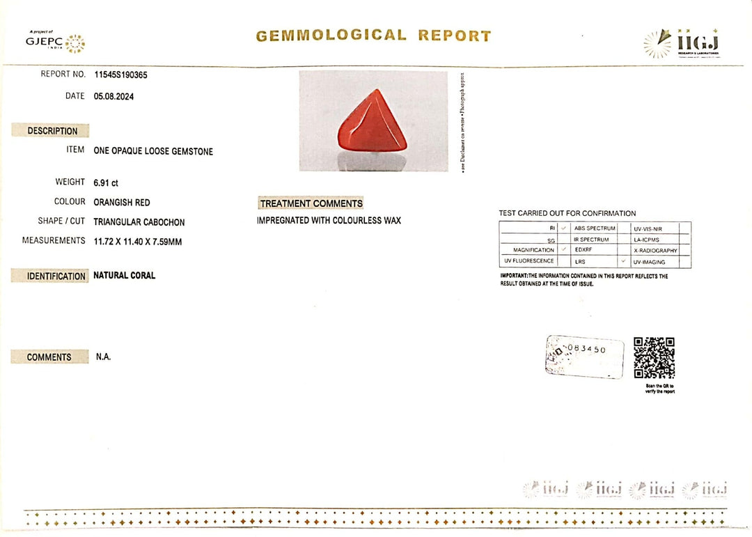 6.91/CT Natural Triangular Red Coral-2150